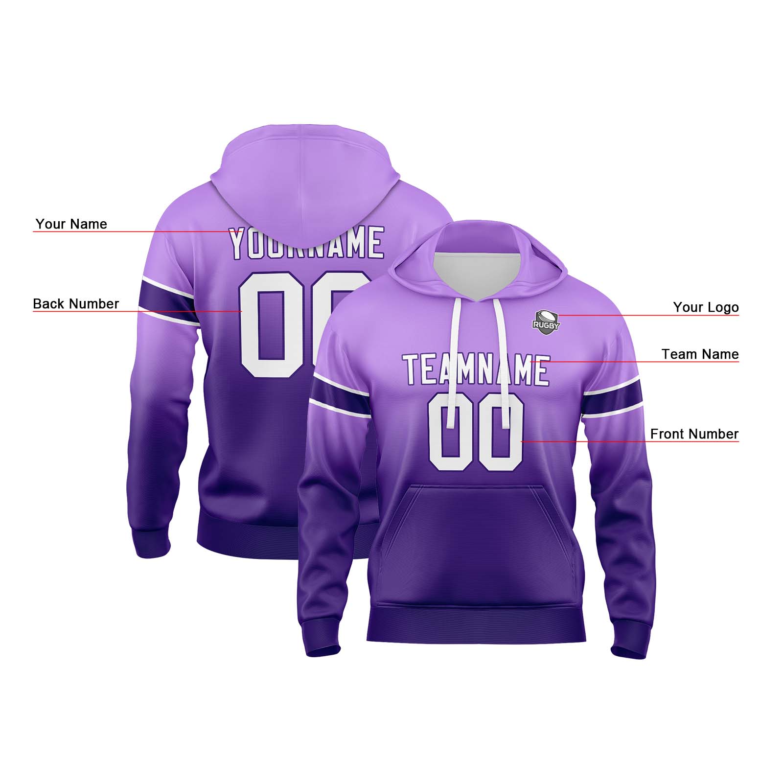 Custom Purple Gradient Hoodie for Women Men and Youths Personalized Pullover Football Sweatshirt