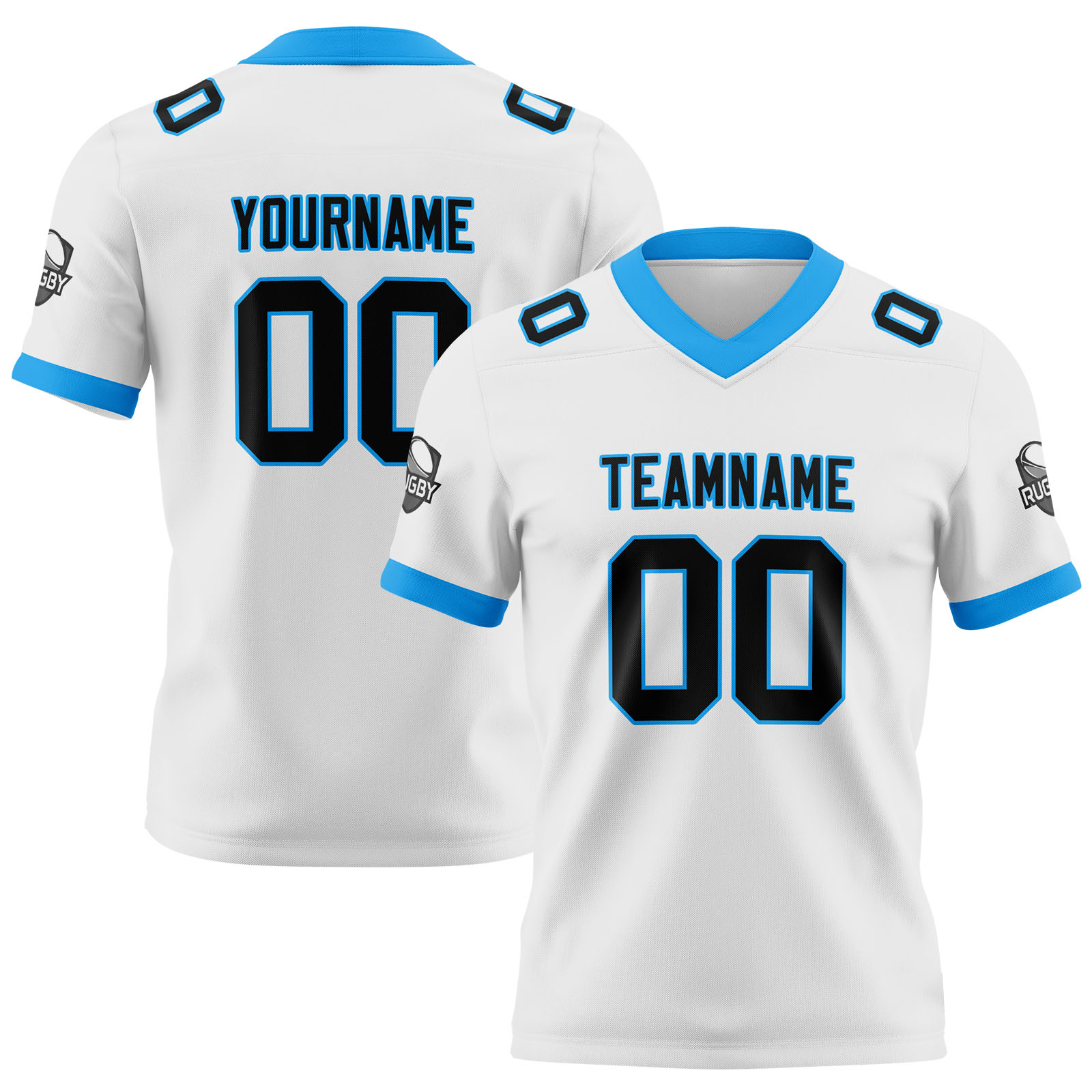 Custom White Blue Black Football Jersey Personalized Football Shirts for Men Printed Team Name Number Logo