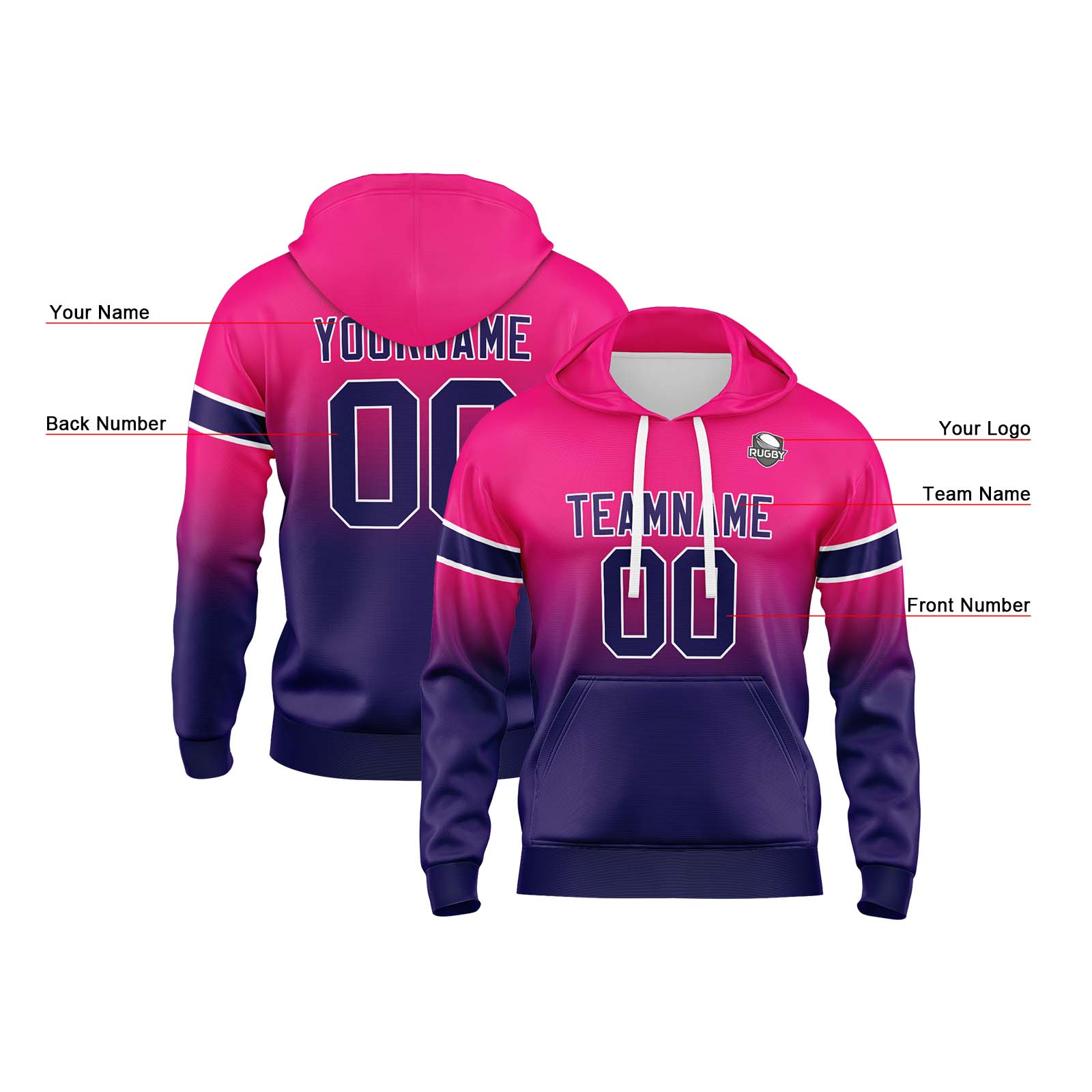 Custom Rose Dark Purple Gradient Hoodie for Women Men and Youths Personalized Pullover Football Sweatshirt