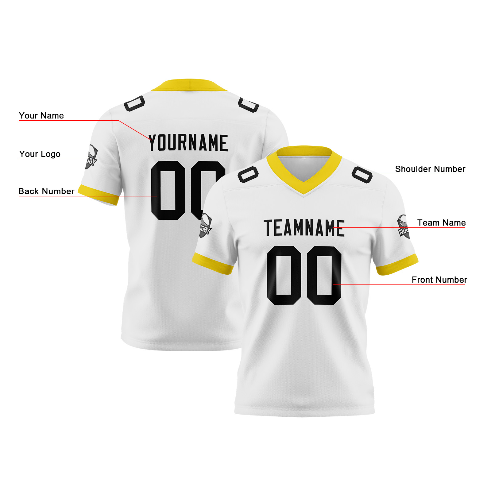 Custom White Yellow Football Jersey Personalized Football Shirts for Men Printed Team Name Number Logo