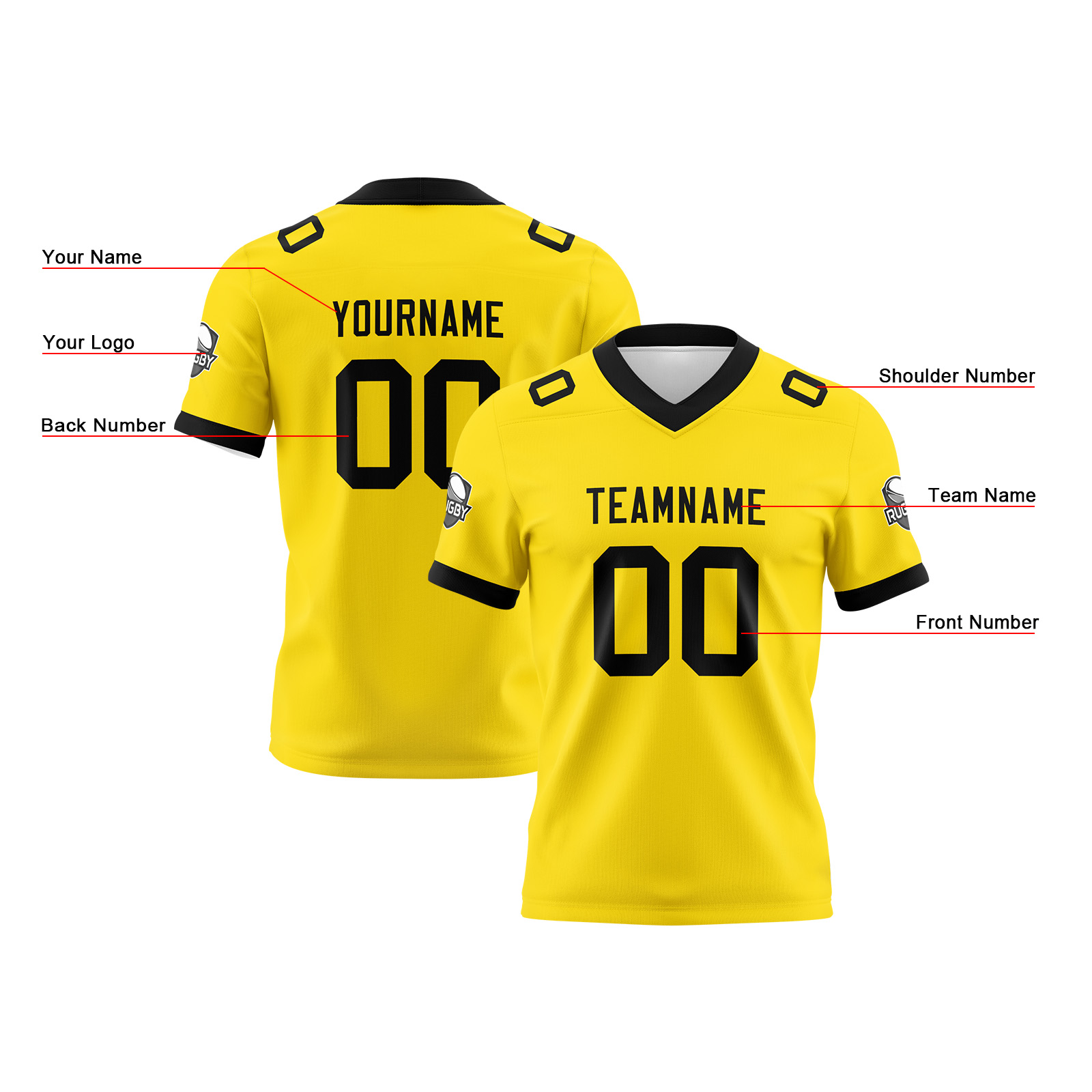 Custom Yellow Black Football Jersey Personalized Football Shirts for Men Printed Team Name Number Logo