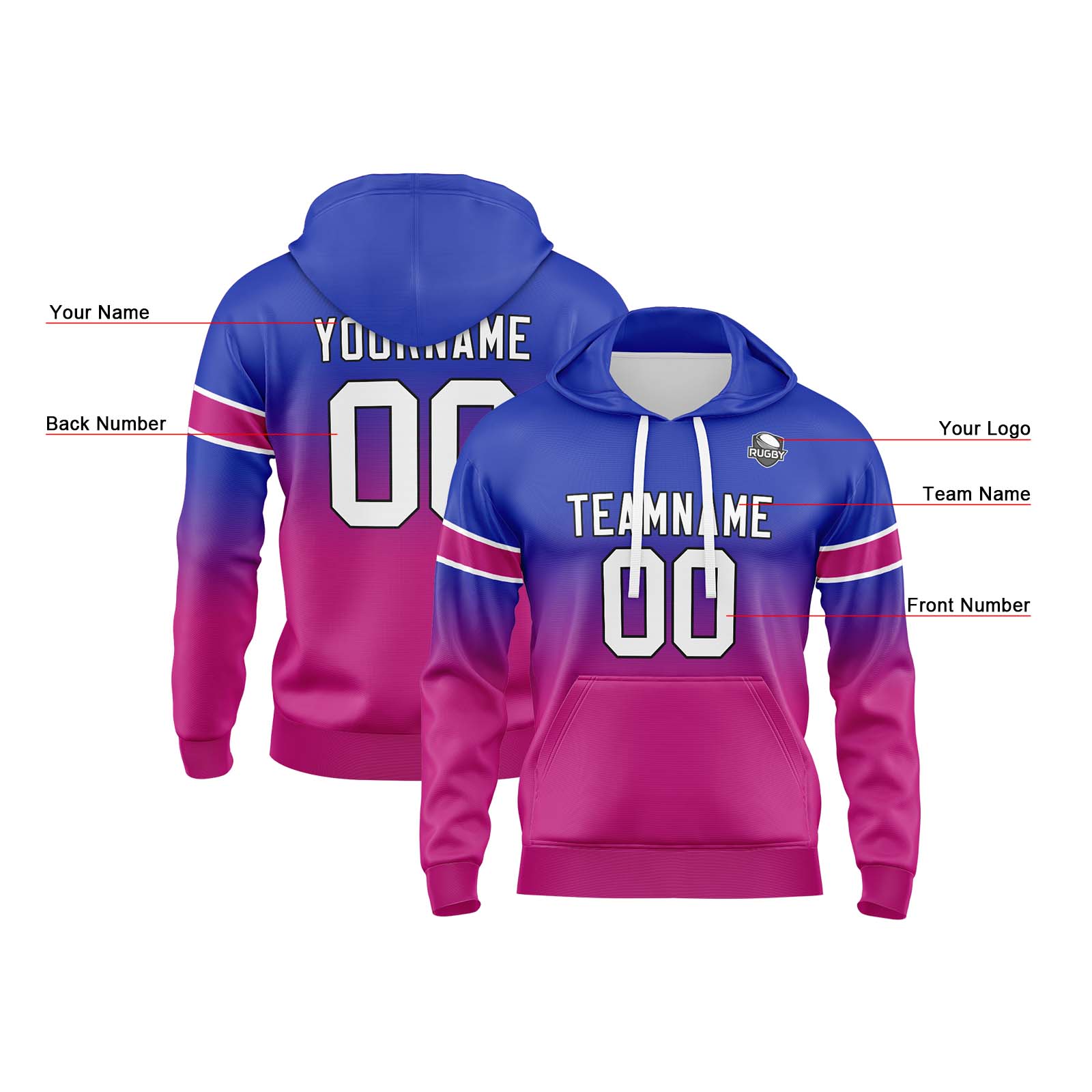 Custom Royal Rose Gradient Hoodie for Women Men and Youths Personalized Pullover Football Sweatshirt