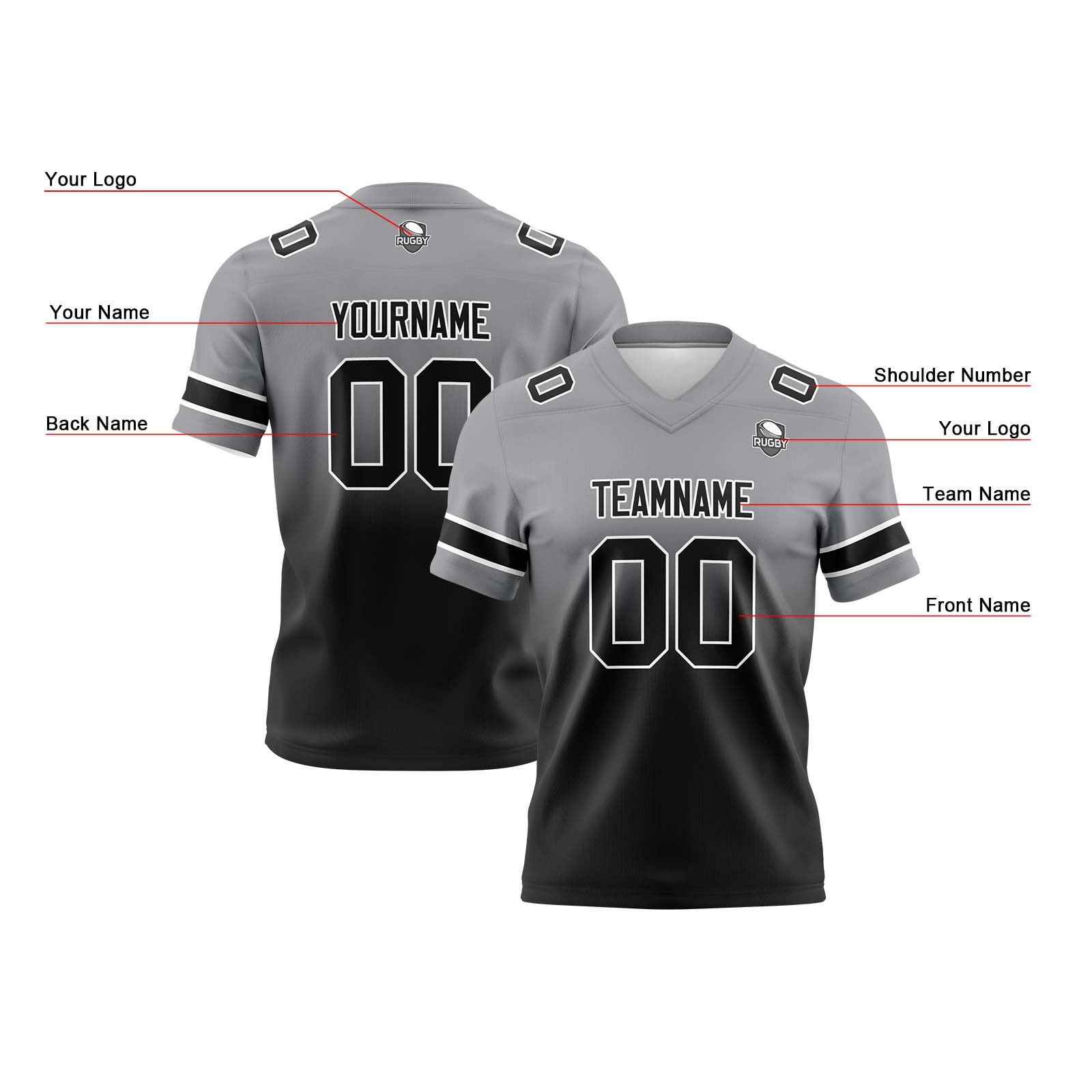 Custom Grey&Black Gradient Football Jerseys Personalized Name Number Logo