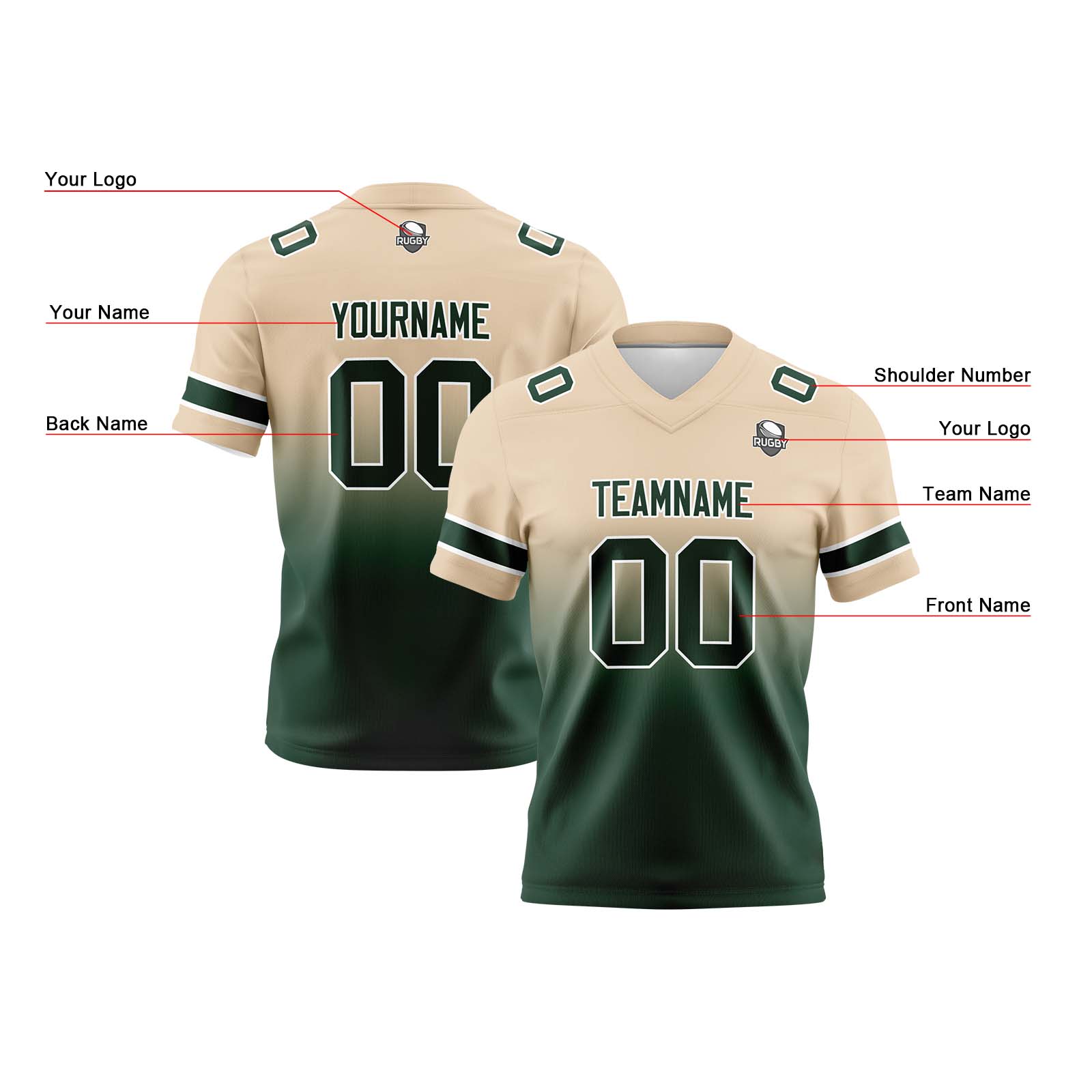 Custom Khaki&Dark Green Gradient Football Jerseys Personalized Name Number Logo