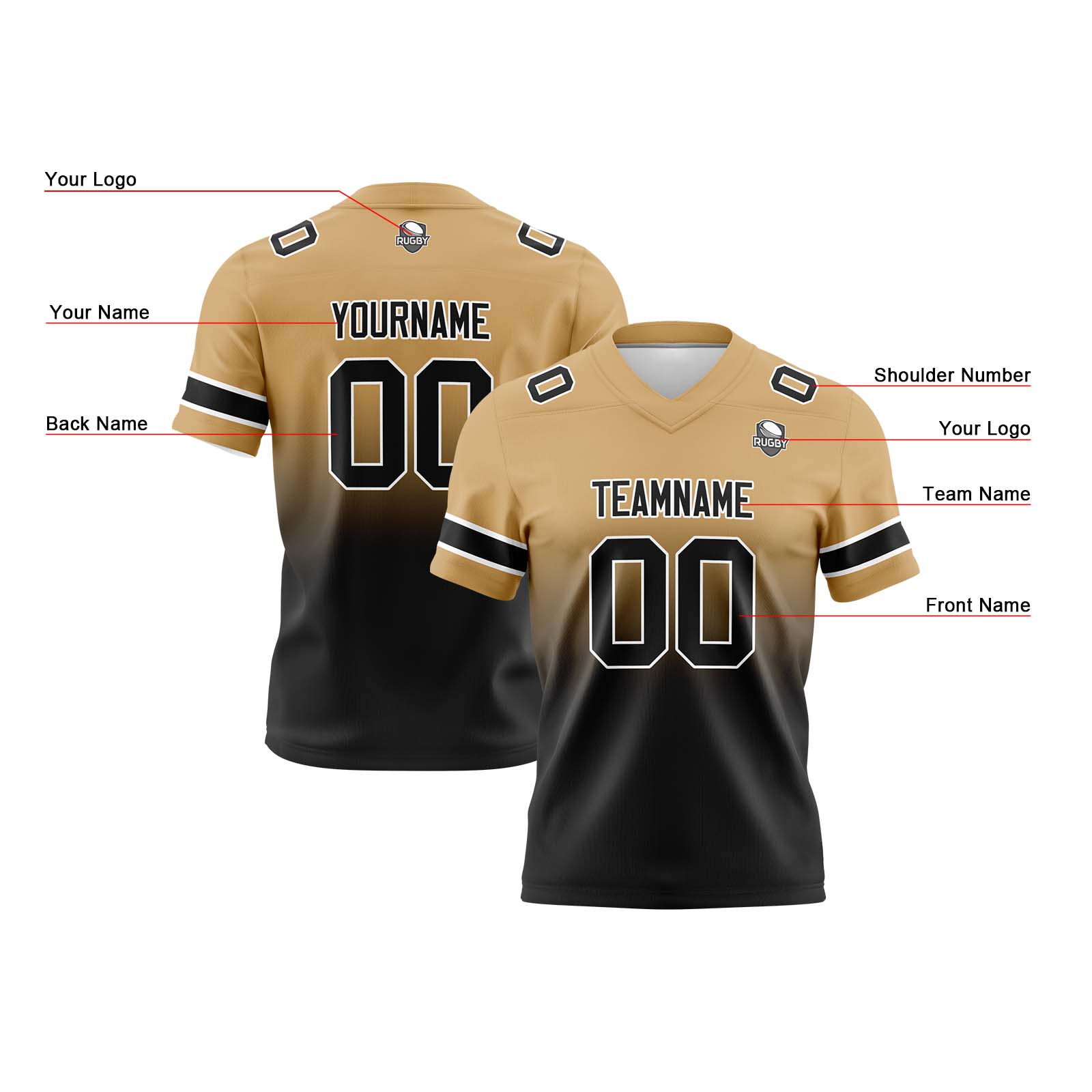 Custom Gold Black Reversible Football Jersey Personalized Gradient Football Shirts for Men Printed Team Name Number Logo