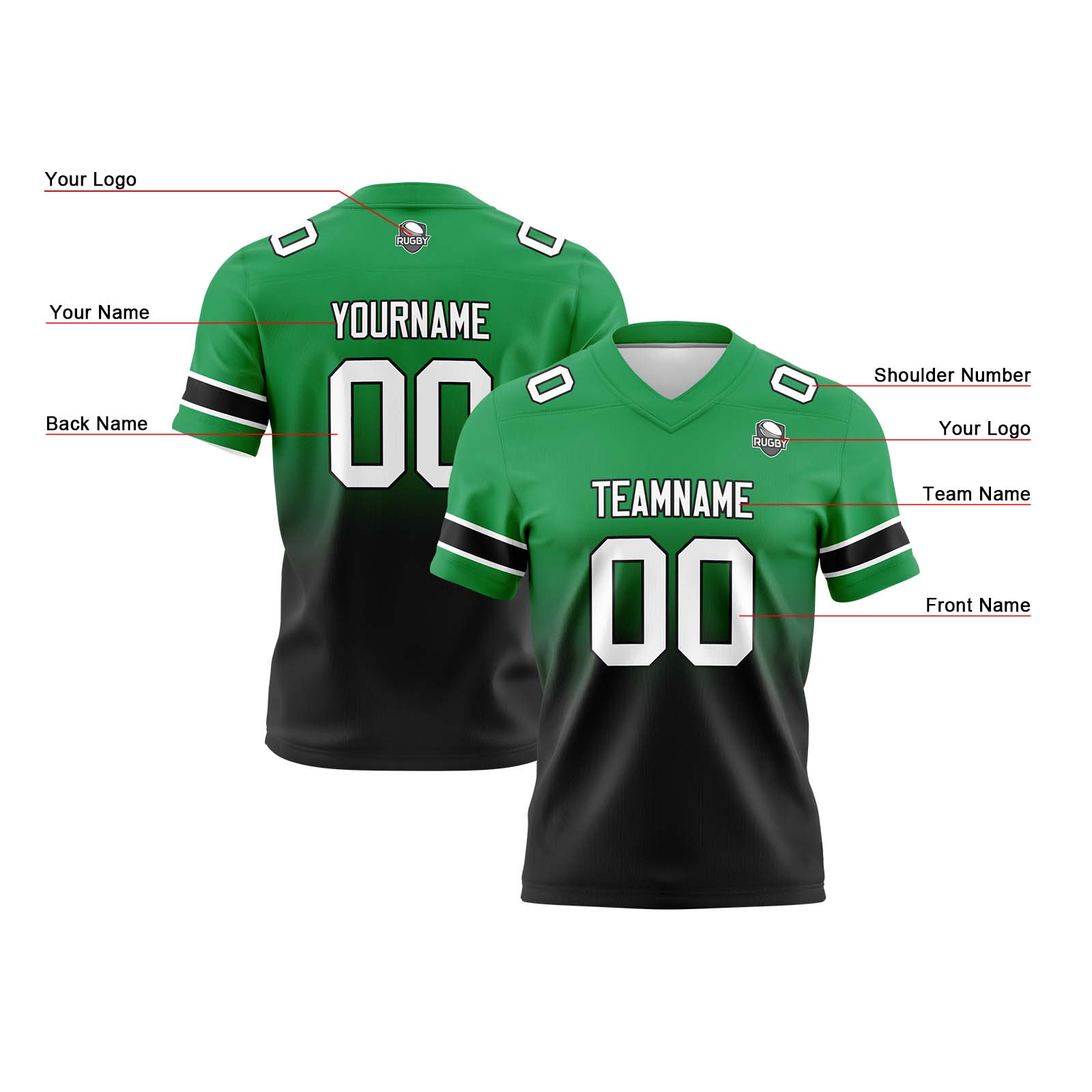 Custom Green Black Reversible Football Jersey Personalized Gradient Football Shirts for Men Printed Team Name Number Logo