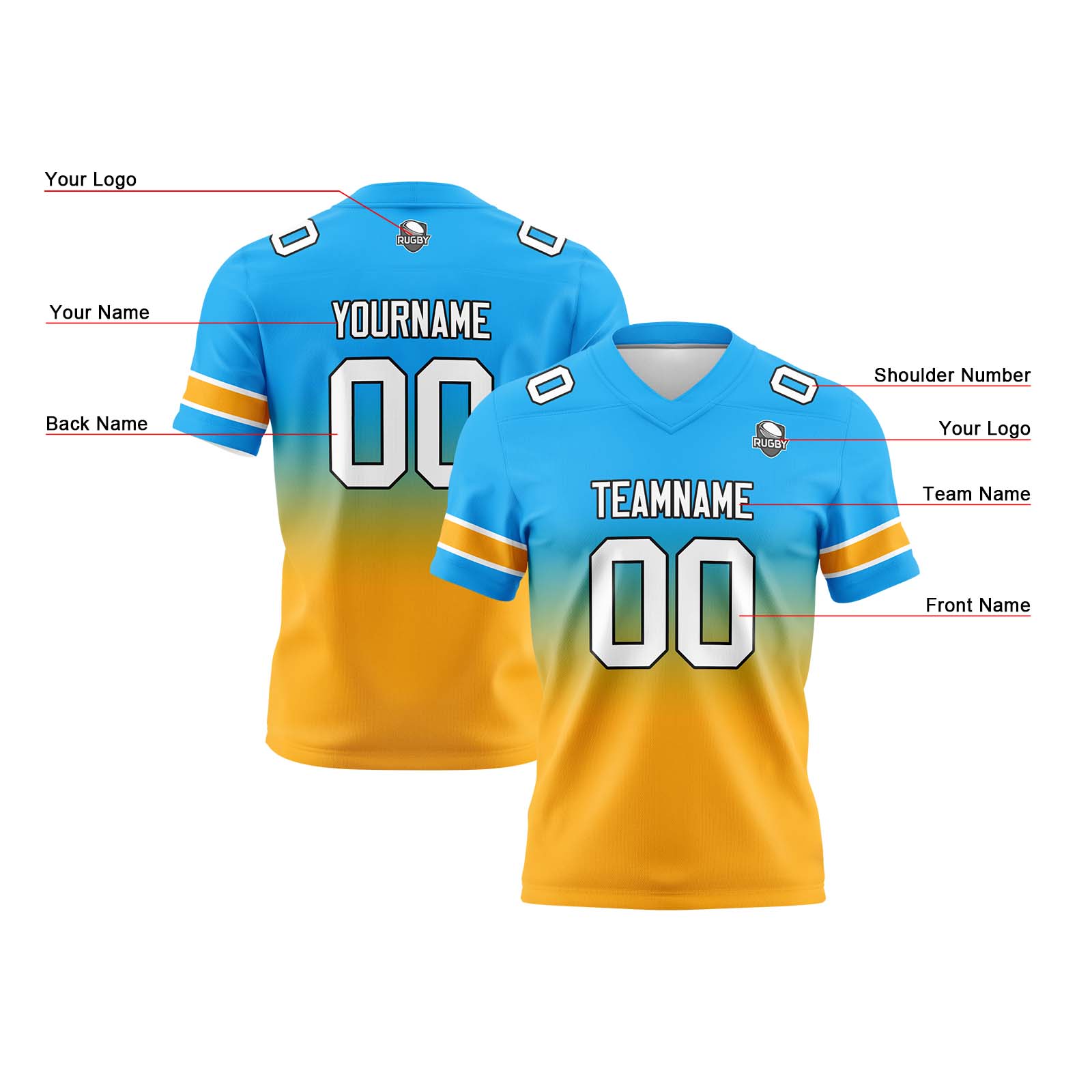Custom Light Blue Orange Reversible Football Jersey Personalized Gradient Football Shirts for Men Printed Team Name Number Logo