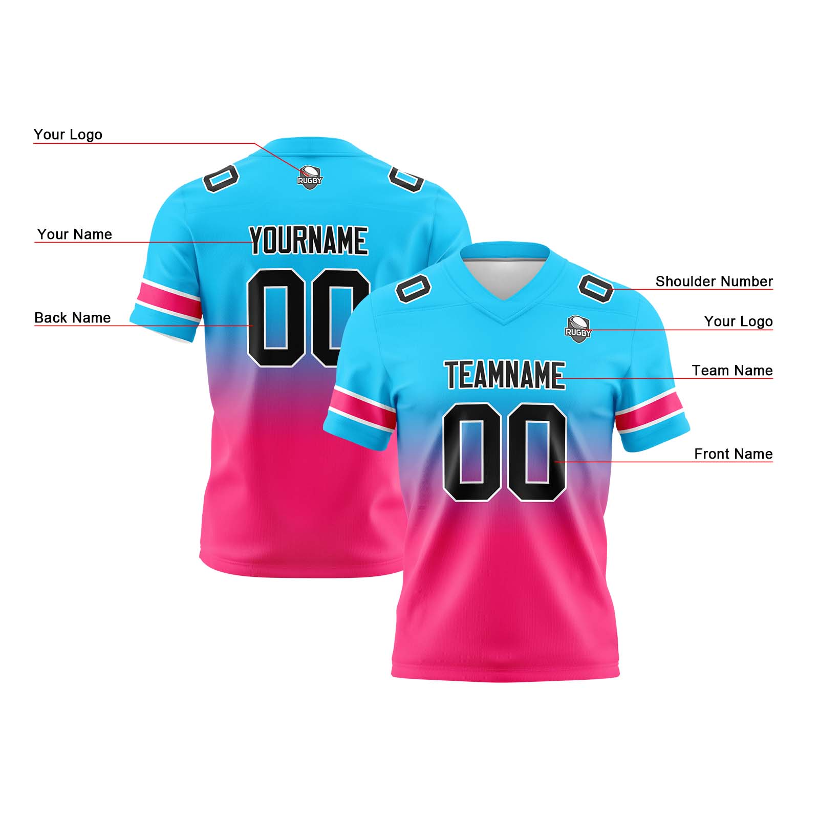 Custom Light Blue Pink Reversible Football Jersey Personalized Gradient Football Shirts for Men Printed Team Name Number Logo
