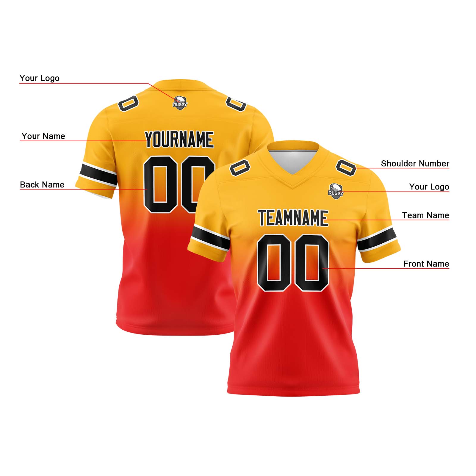 Custom Light Orange Red Reversible Football Jersey Personalized Gradient Football Shirts for Men Printed Team Name Number Logo