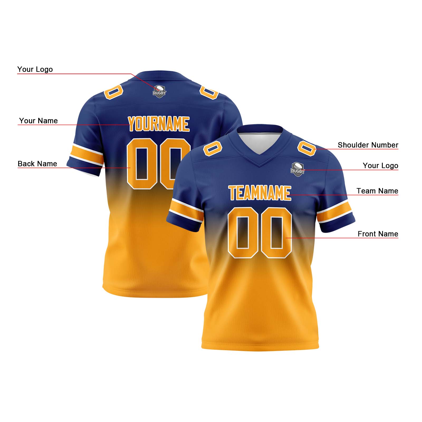 Custom Navy Orange Reversible Football Jersey Personalized Gradient Football Shirts for Men Printed Team Name Number Logo