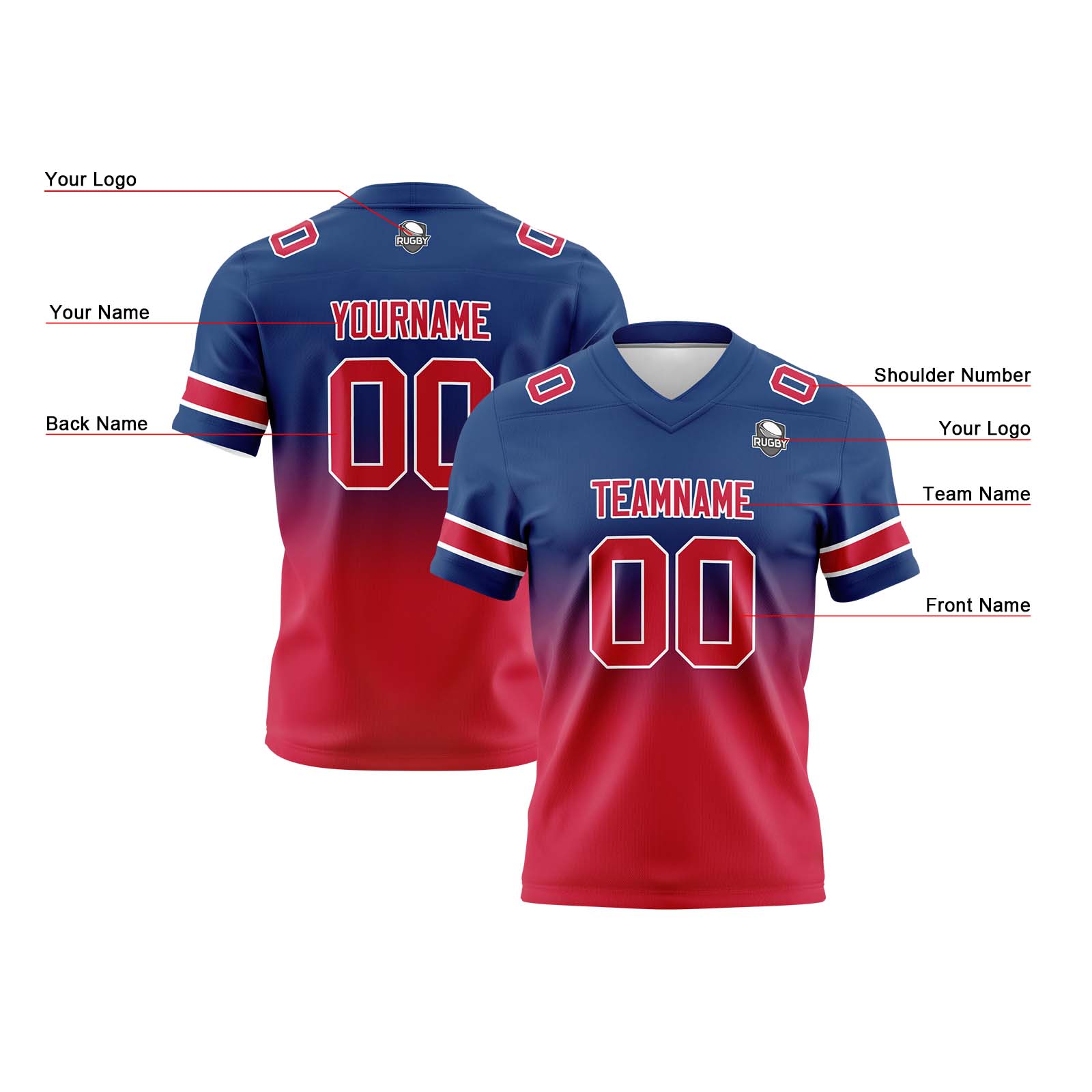 Custom Navy Red Reversible Football Jersey Personalized Gradient Football Shirts for Men Printed Team Name Number Logo