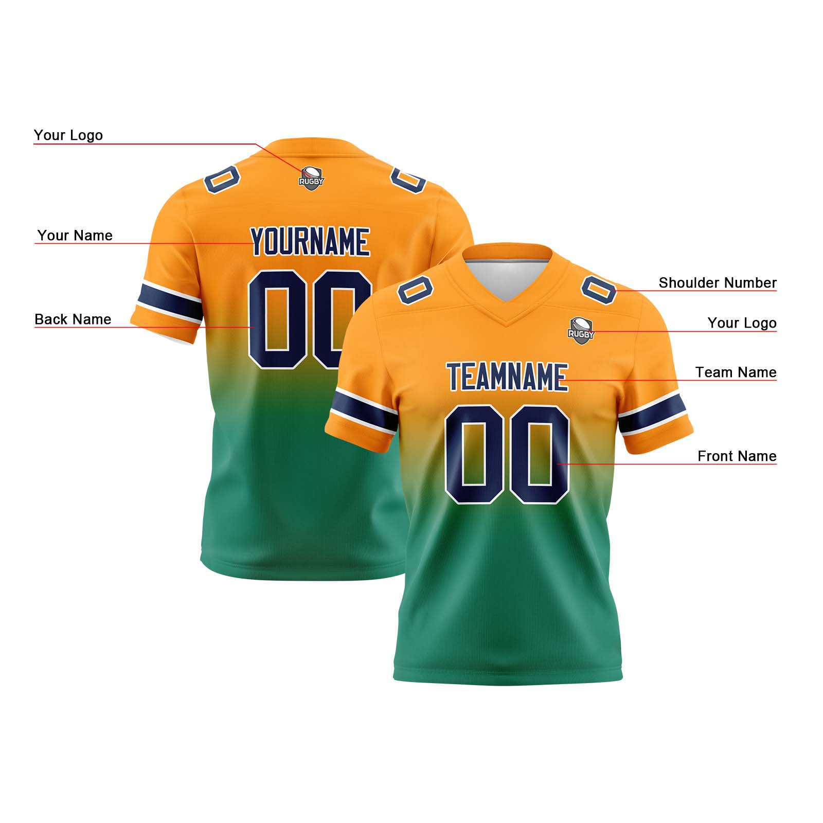 Custom Orange&Green Gradient Football Jerseys Personalized Name Number Logo
