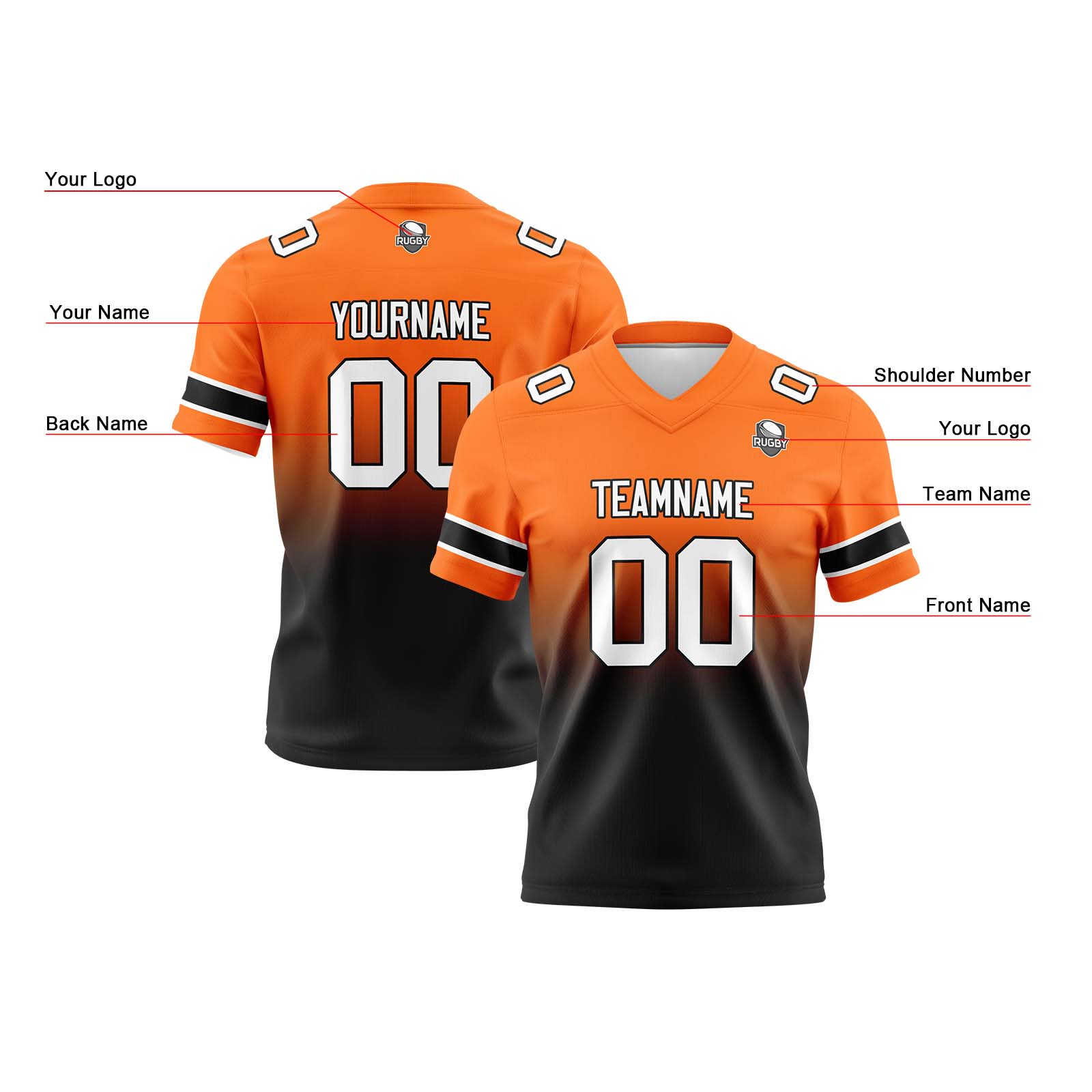 Custom Orange&Black Reversible Football Jersey Personalized Gradient Football Shirts for Men Printed Team Name Number Logo