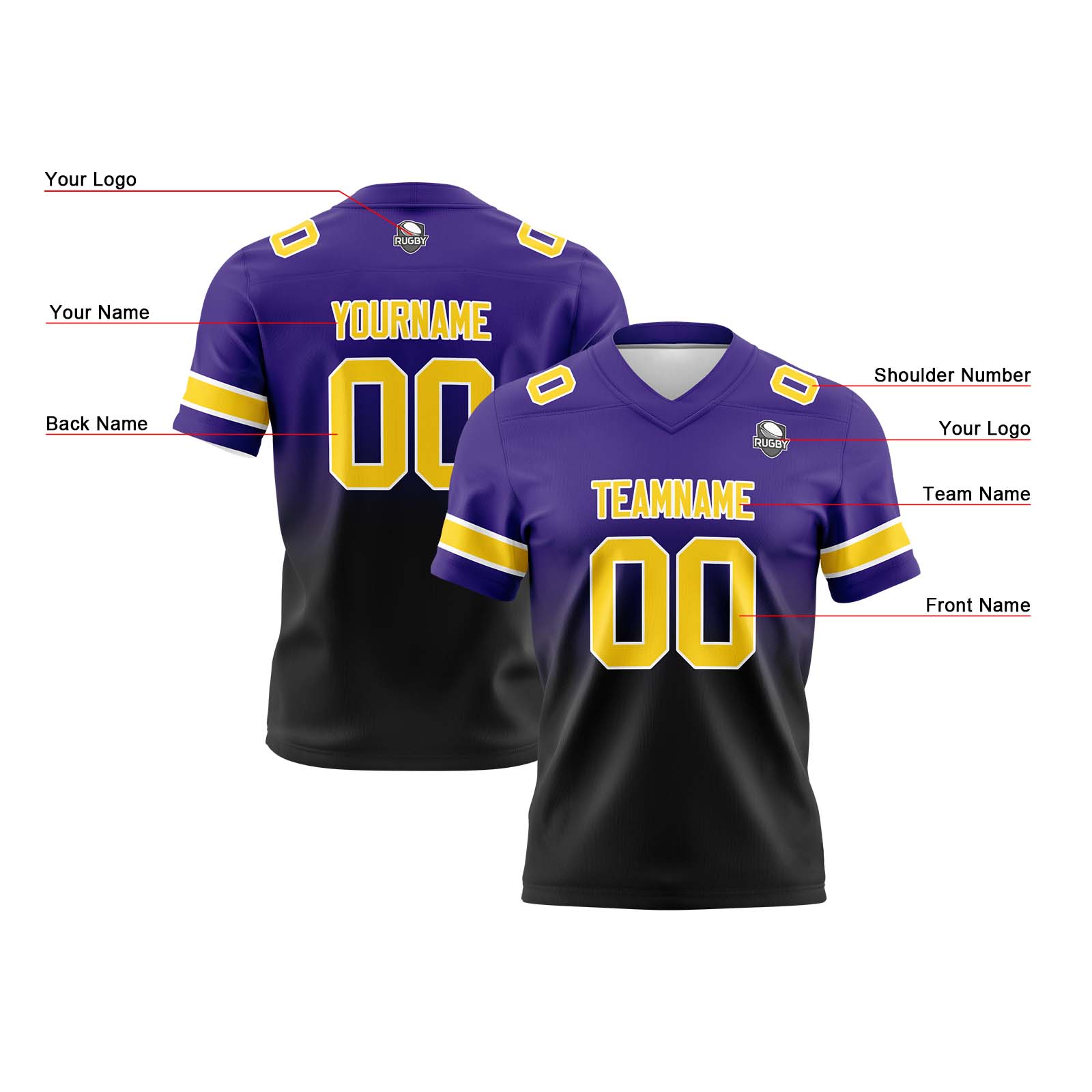Custom Purple Black Reversible Football Jersey Personalized Gradient Football Shirts for Men Printed Team Name Number Logo