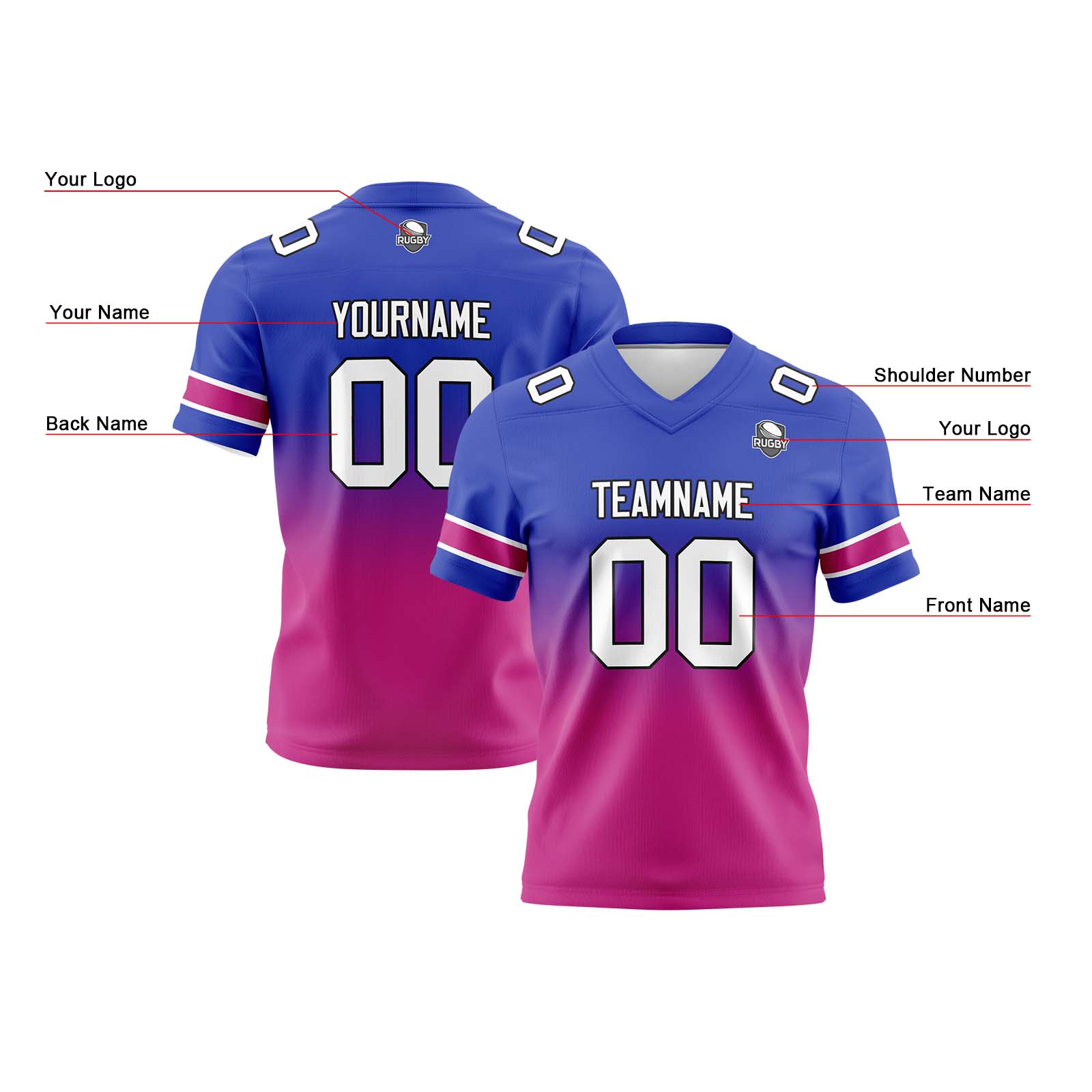 Custom Royal Rose Reversible Football Jersey Personalized Gradient Football Shirts for Men Printed Team Name Number Logo