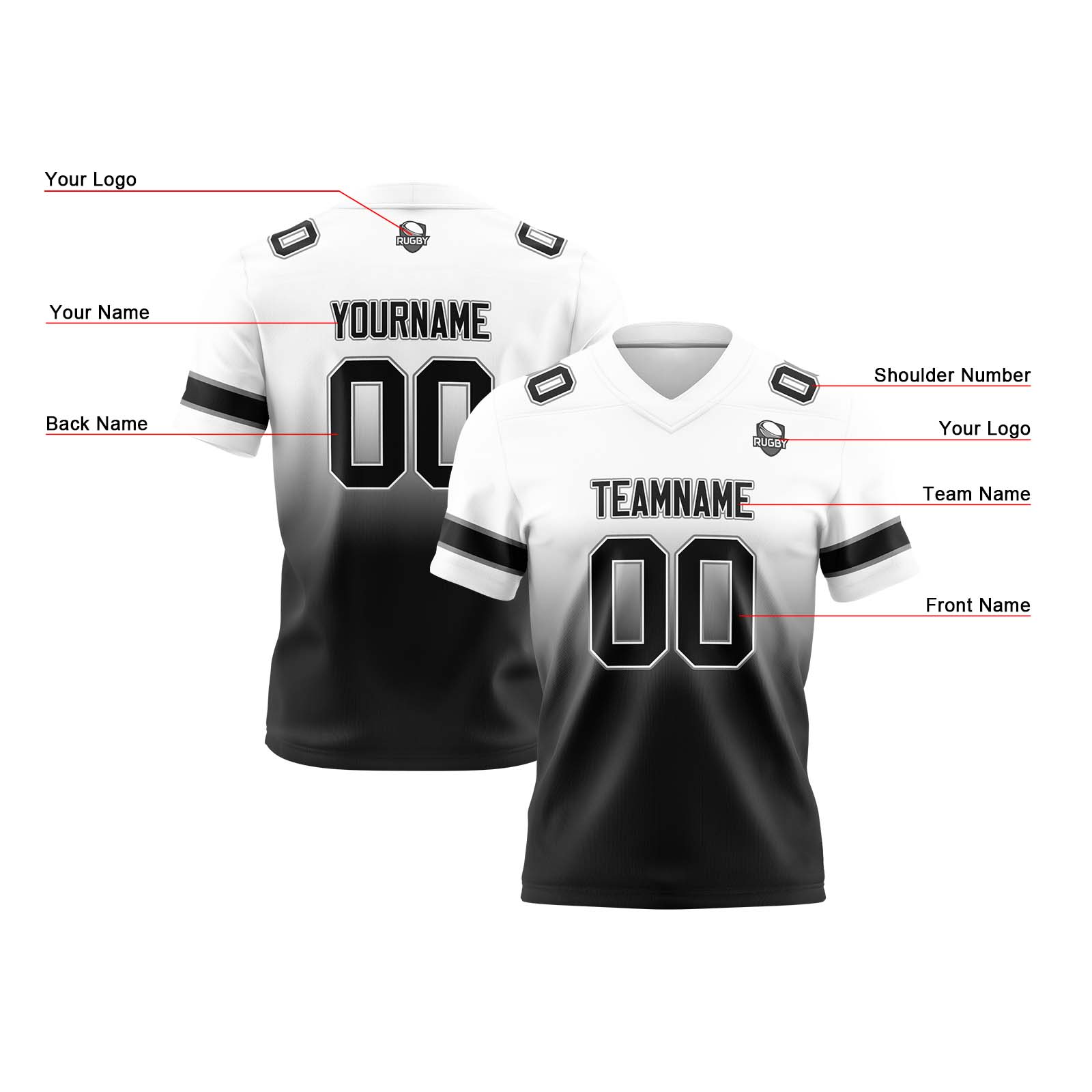 Custom White Black Reversible Football Jersey Personalized Gradient Football Shirts for Men Printed Team Name Number Logo