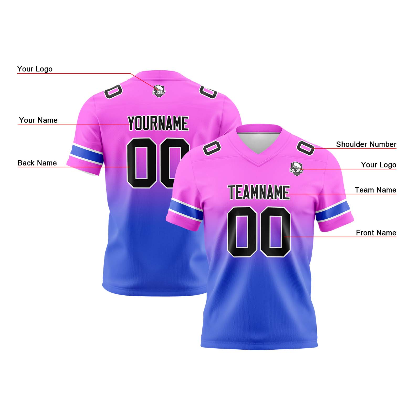 Custom Pink&Blue Gradient Football Jerseys Personalized Name Number Logo
