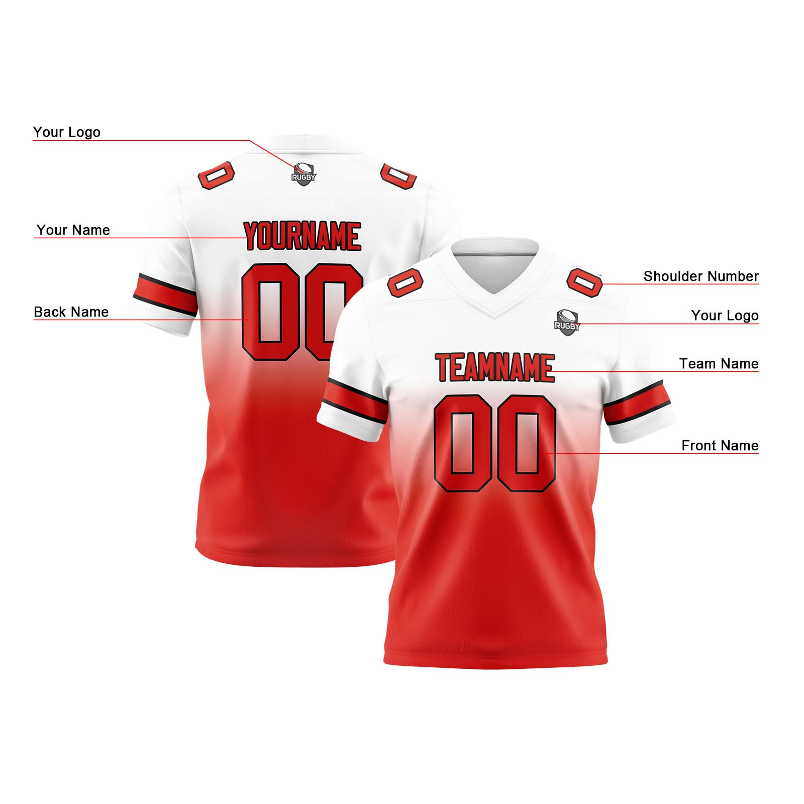 Custom White Red Reversible Football Jersey Personalized Gradient Football Shirts for Men Printed Team Name Number Logo