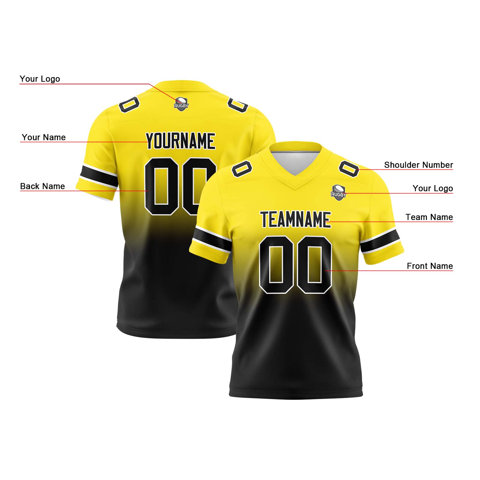 Custom Yellow Black Reversible Football Jersey Personalized Gradient Football Shirts for Men Printed Team Name Number Logo