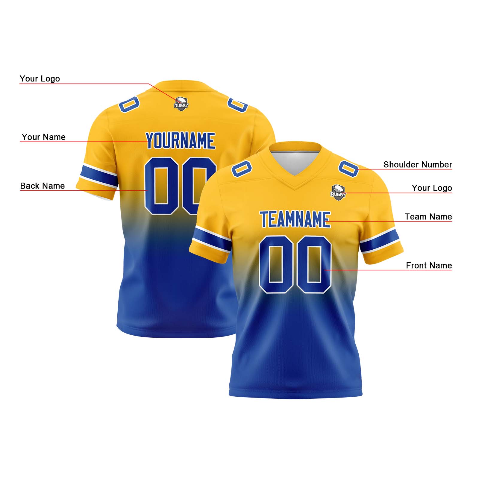 Custom Yellow Blue Reversible Football Jersey Personalized Gradient Football Shirts for Men Printed Team Name Number Logo