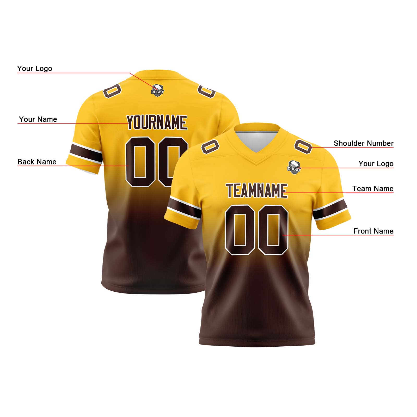 Custom Yellow Brown Reversible Football Jersey Personalized Gradient Football Shirts for Men Printed Team Name Number Logo