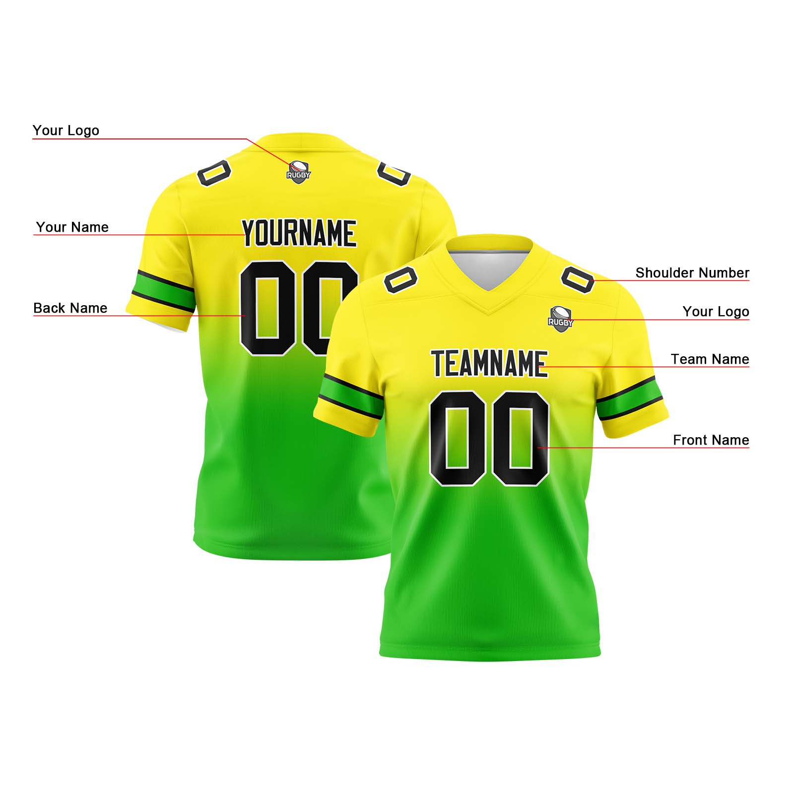 Custom Yellow Green Reversible Football Jersey Personalized Gradient Football Shirts for Men Printed Team Name Number Logo