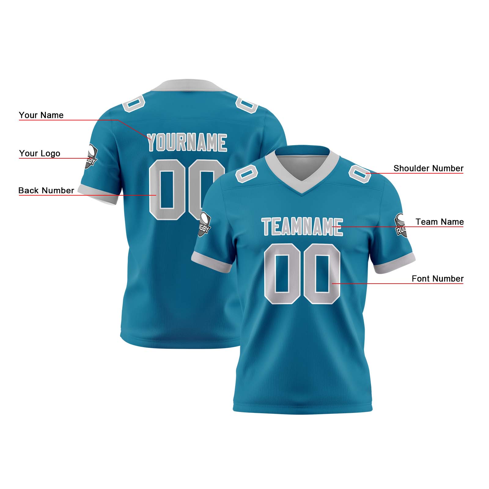Custom Aqua Grey Reversible Football Jersey Personalized Gradient Football Shirts for Men Printed Team Name Number Logo