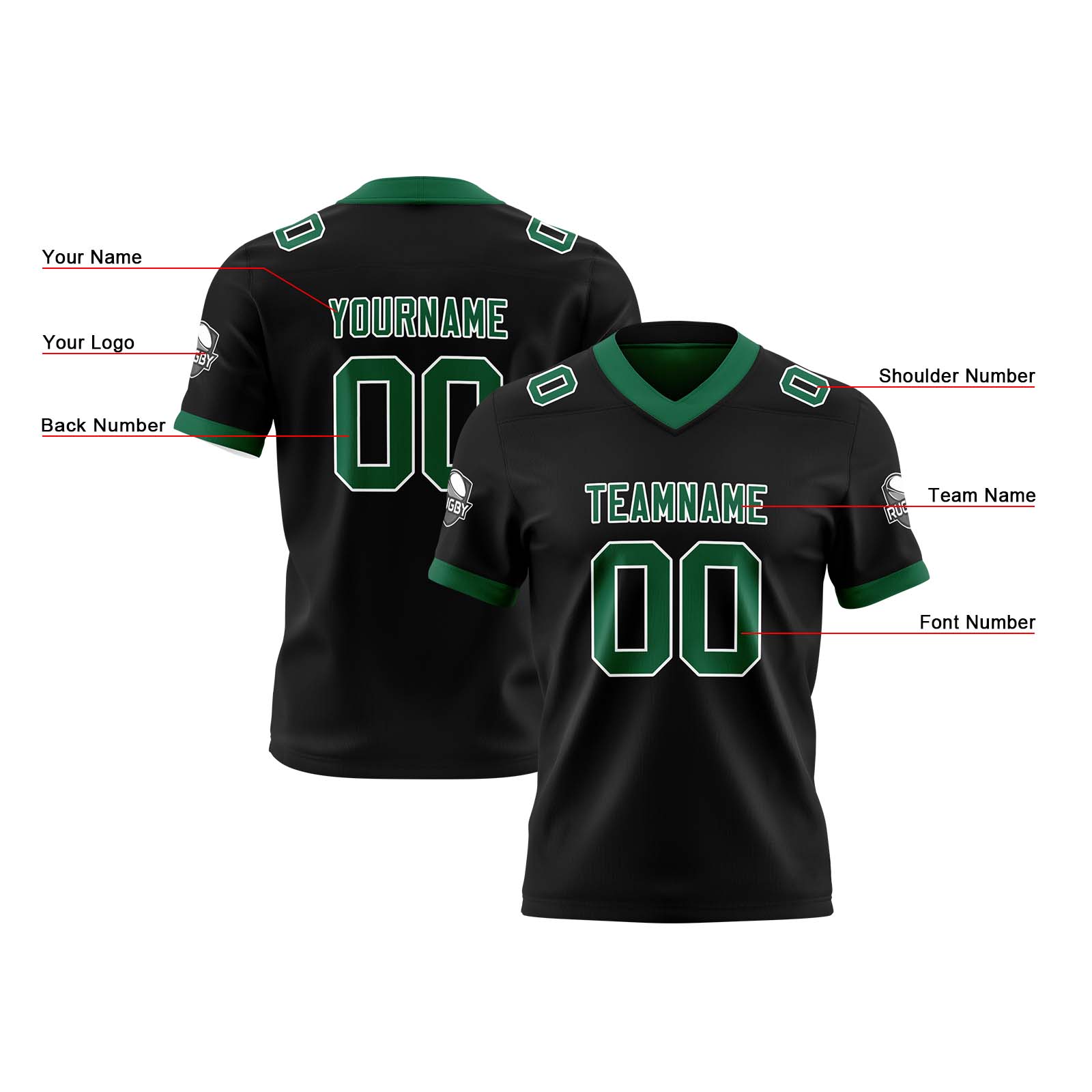 Custom Black Green Reversible Football Jersey Personalized Gradient Football Shirts for Men Printed Team Name Number Logo