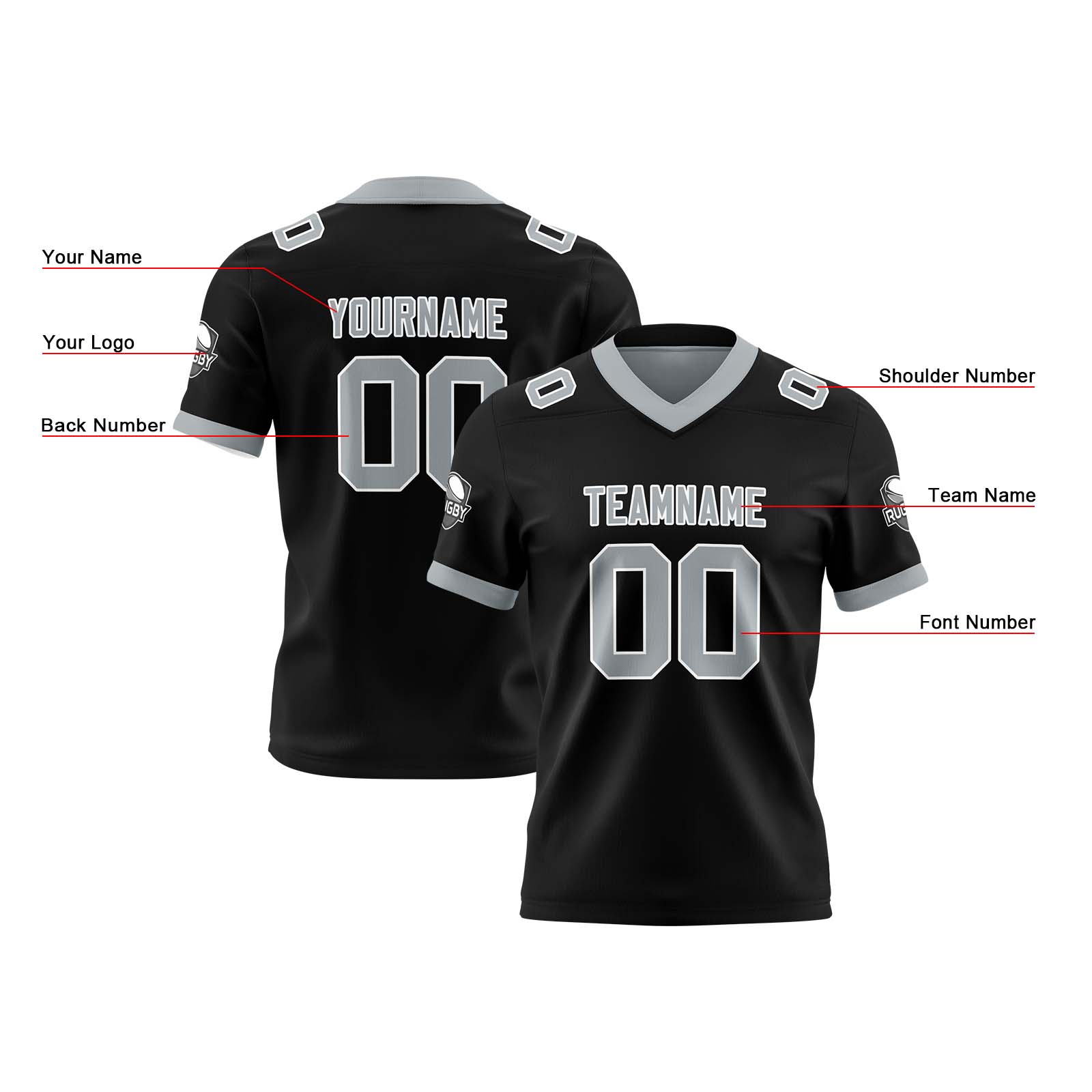 Custom Black Grey Reversible Football Jersey Personalized Gradient Football Shirts for Men Printed Team Name Number Logo