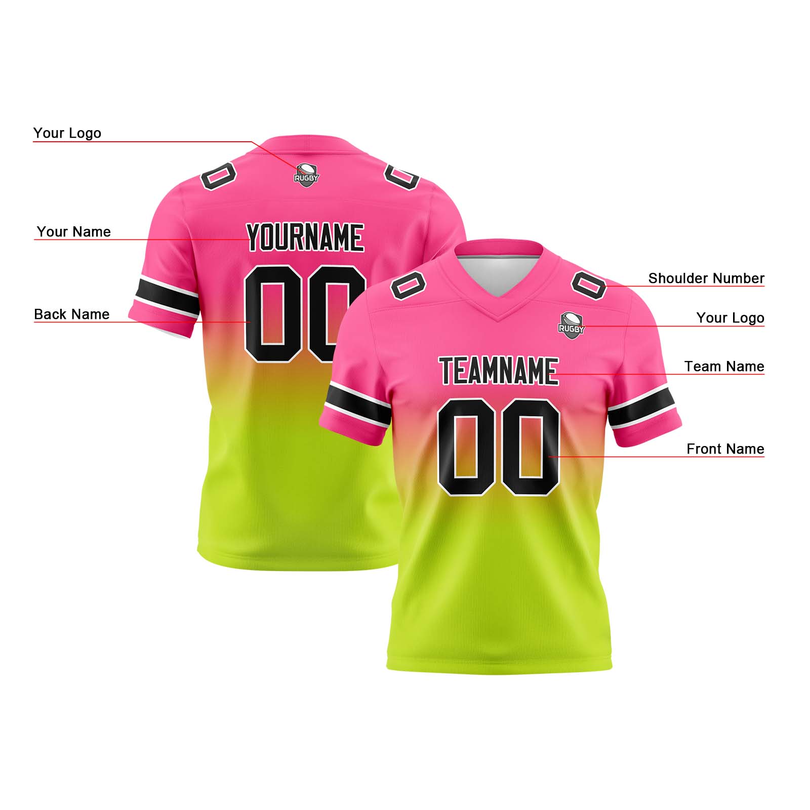 Custom Pink&Chartreuse Gradient Football Jerseys Personalized Name Number Logo