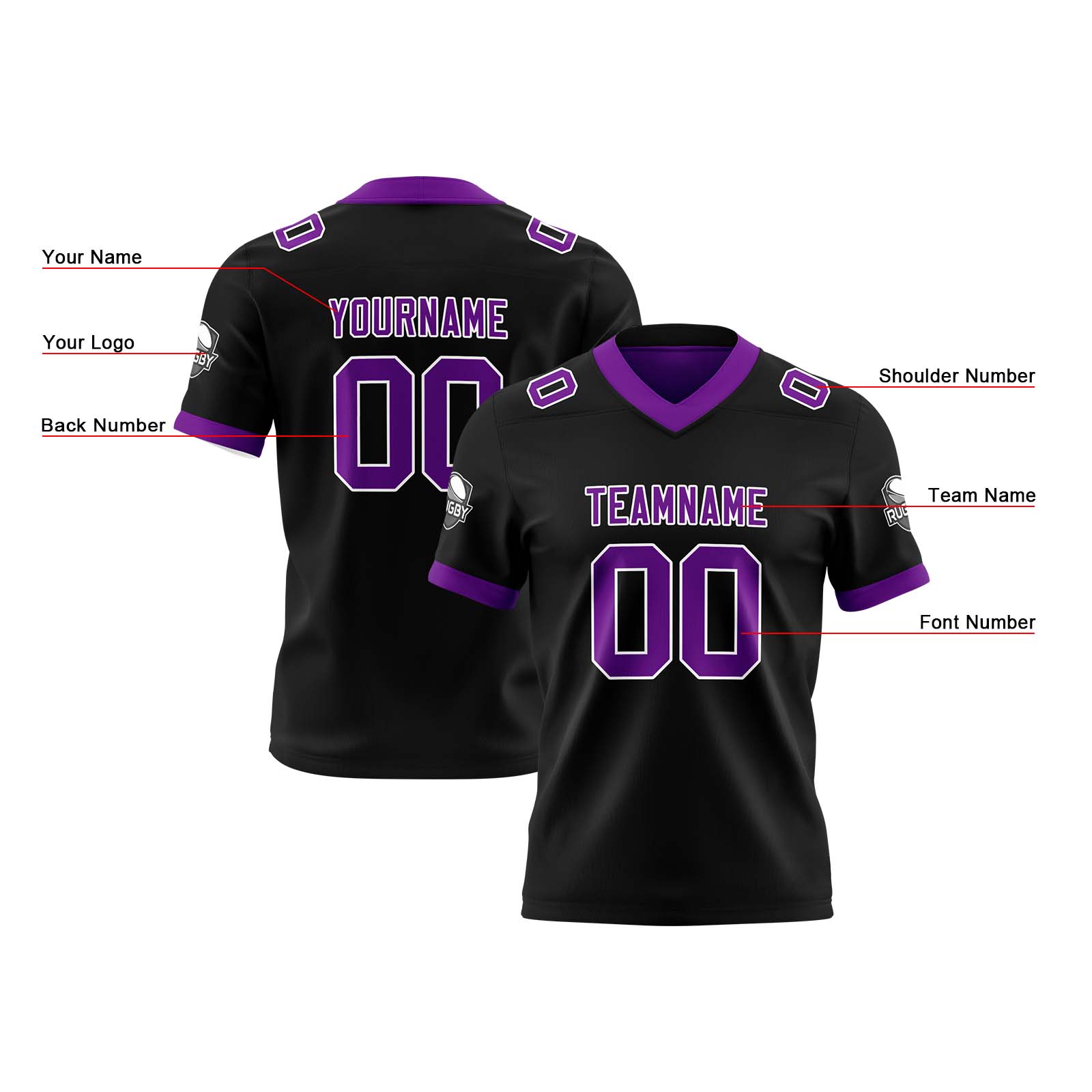 Custom Black Purple Reversible Football Jersey Personalized Gradient Football Shirts for Men Printed Team Name Number Logo