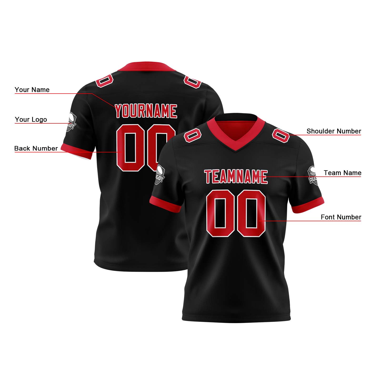 Custom Black Red Reversible Football Jersey Personalized Gradient Football Shirts for Men Printed Team Name Number Logo