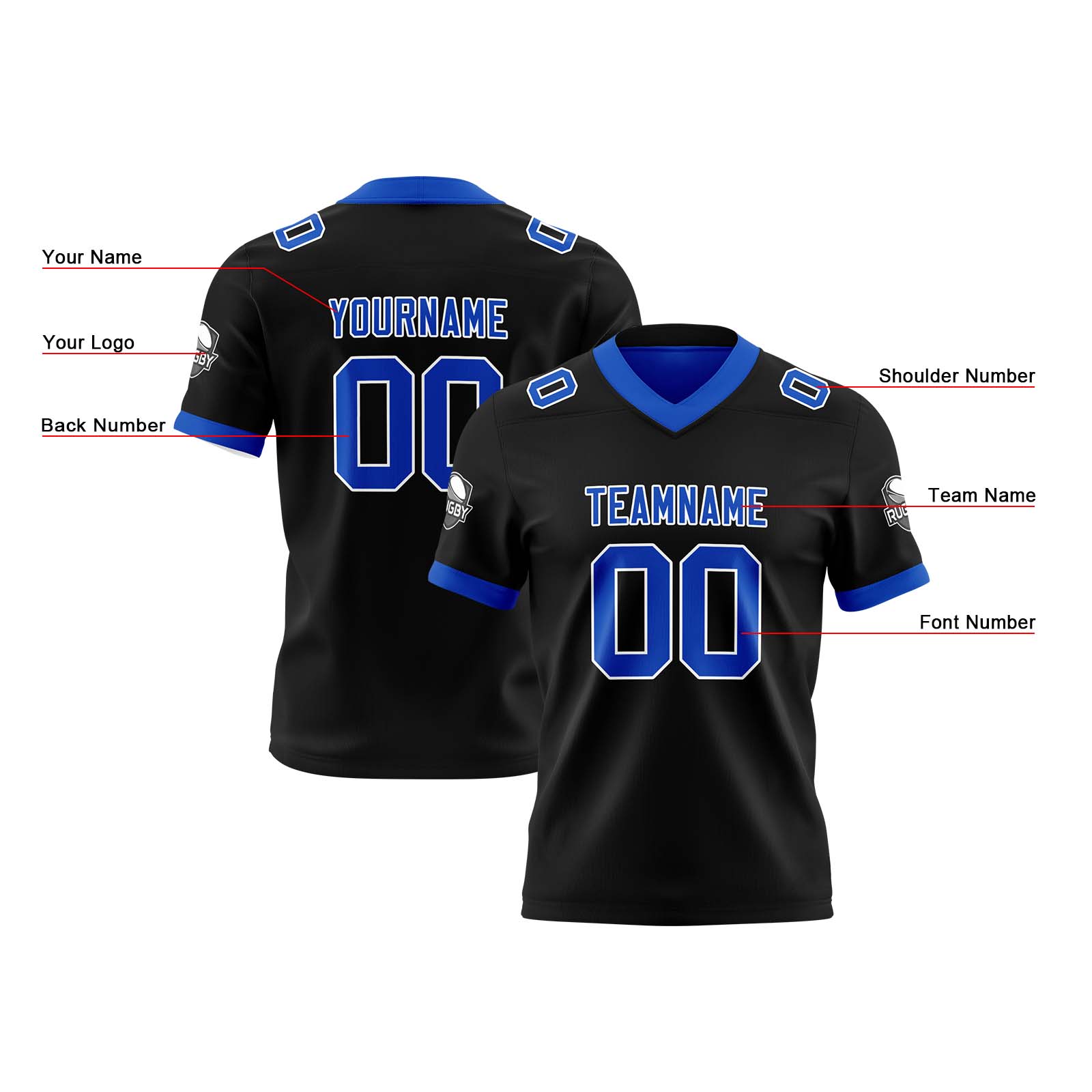Custom Black Royal Reversible Football Jersey Personalized Gradient Football Shirts for Men Printed Team Name Number Logo