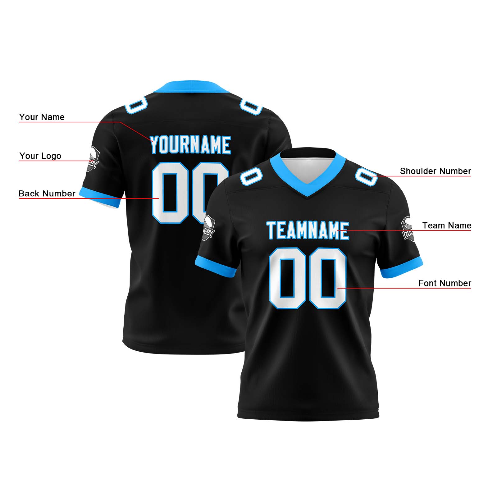 Custom Black White Blue Reversible Football Jersey Personalized Gradient Football Shirts for Men Printed Team Name Number Logo