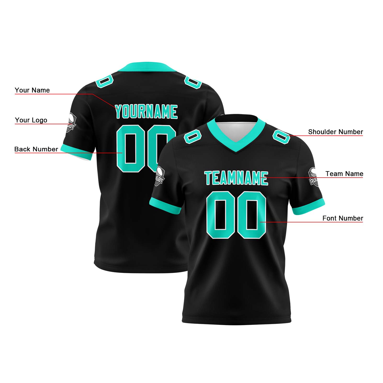 Custom Black White Teal Reversible Football Jersey Personalized Gradient Football Shirts for Men Printed Team Name Number Logo