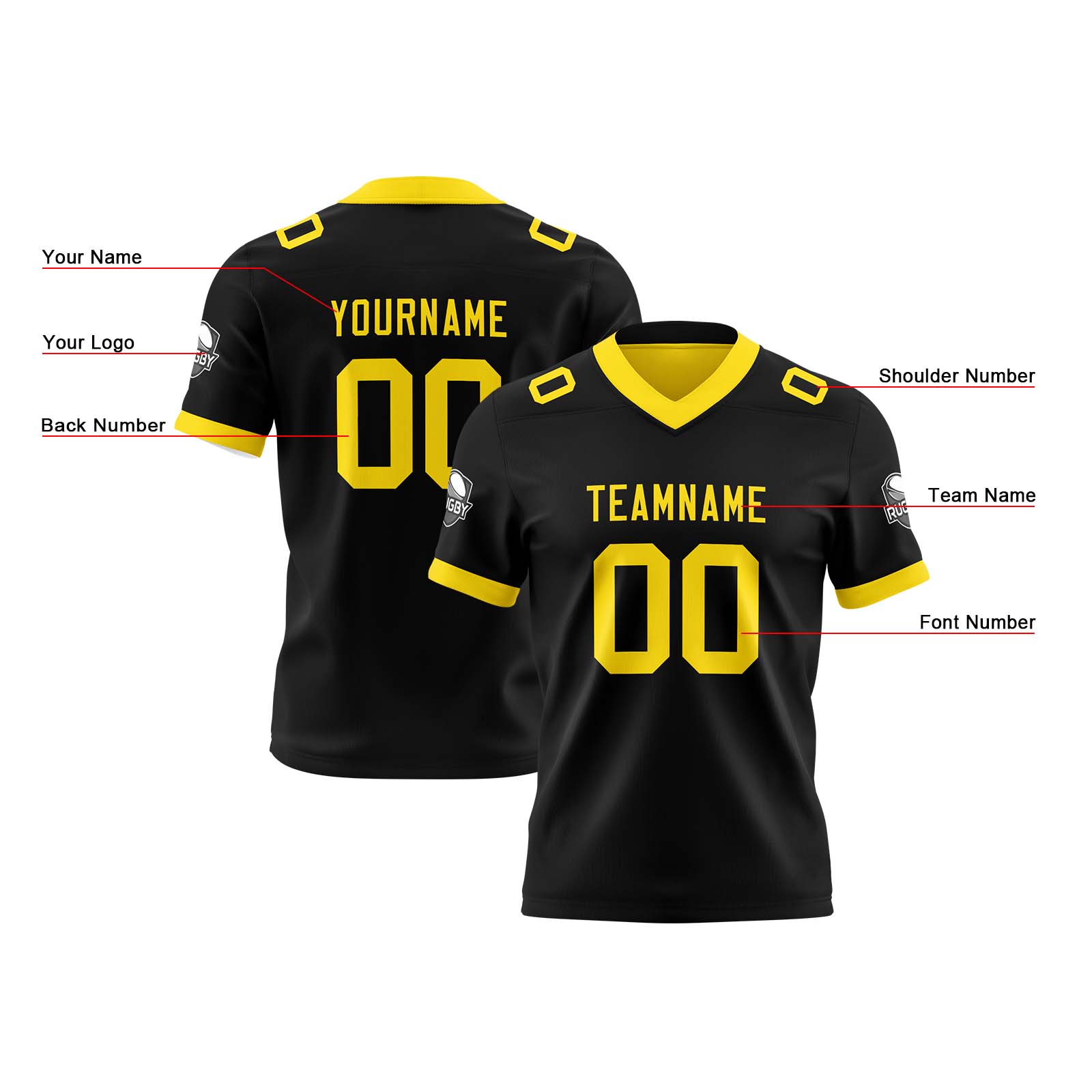 Custom Black Yellow Reversible Football Jersey Personalized Gradient Football Shirts for Men Printed Team Name Number Logo