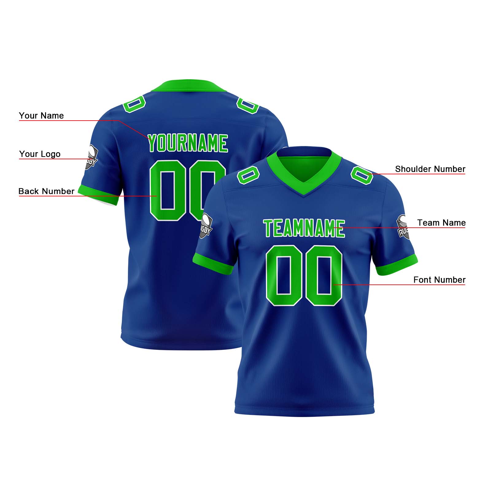 Custom Blue Green Reversible Football Jersey Personalized Gradient Football Shirts for Men Printed Team Name Number Logo