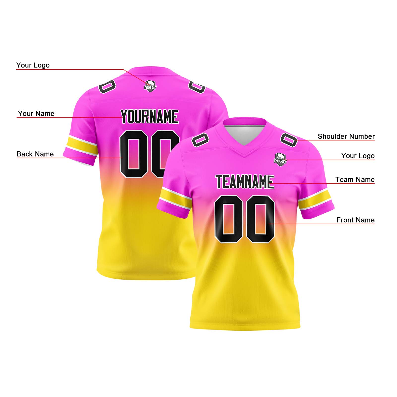Custom Pink&Yellow Gradient Football Jerseys Personalized Name Number Logo