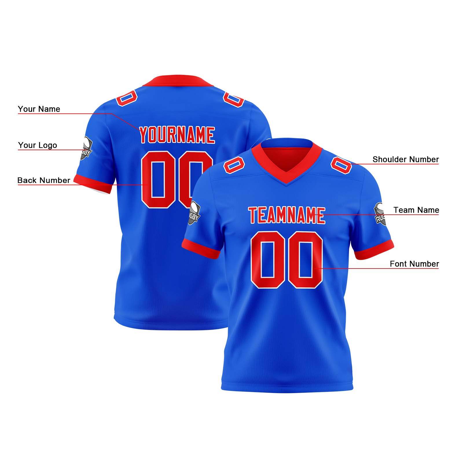 Custom Blue Red Reversible Football Jersey Personalized Gradient Football Shirts for Men Printed Team Name Number Logo