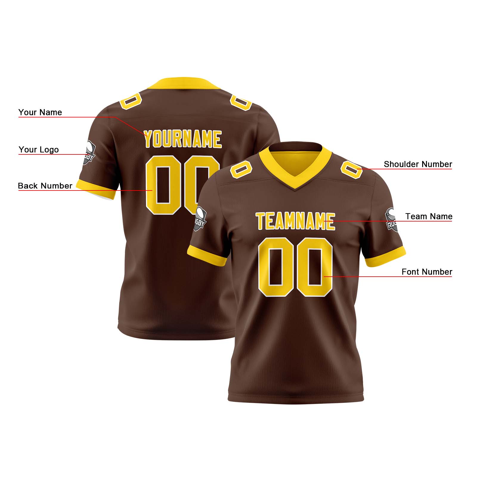 Custom Brown Yellow  Reversible Football Jersey Personalized Gradient Football Shirts for Men Printed Team Name Number Logo