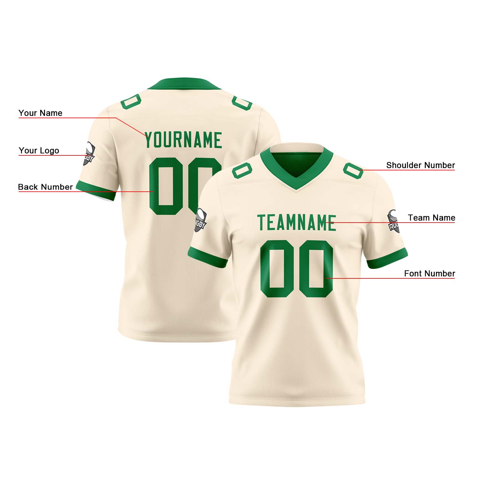 Custom Cream Green Reversible Football Jersey Personalized Gradient Football Shirts for Men Printed Team Name Number Logo