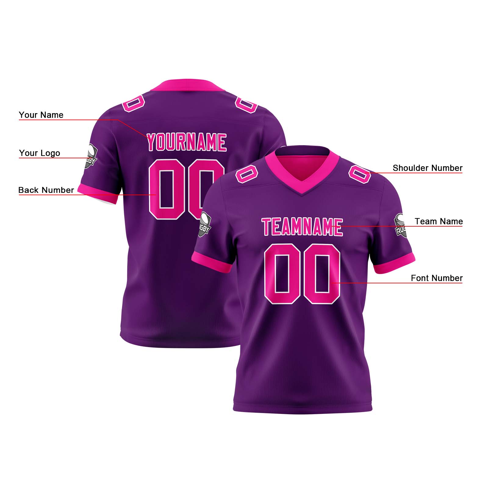 Custom Dark Purple Pink Reversible Football Jersey Personalized Gradient Football Shirts for Men Printed Team Name Number Logo