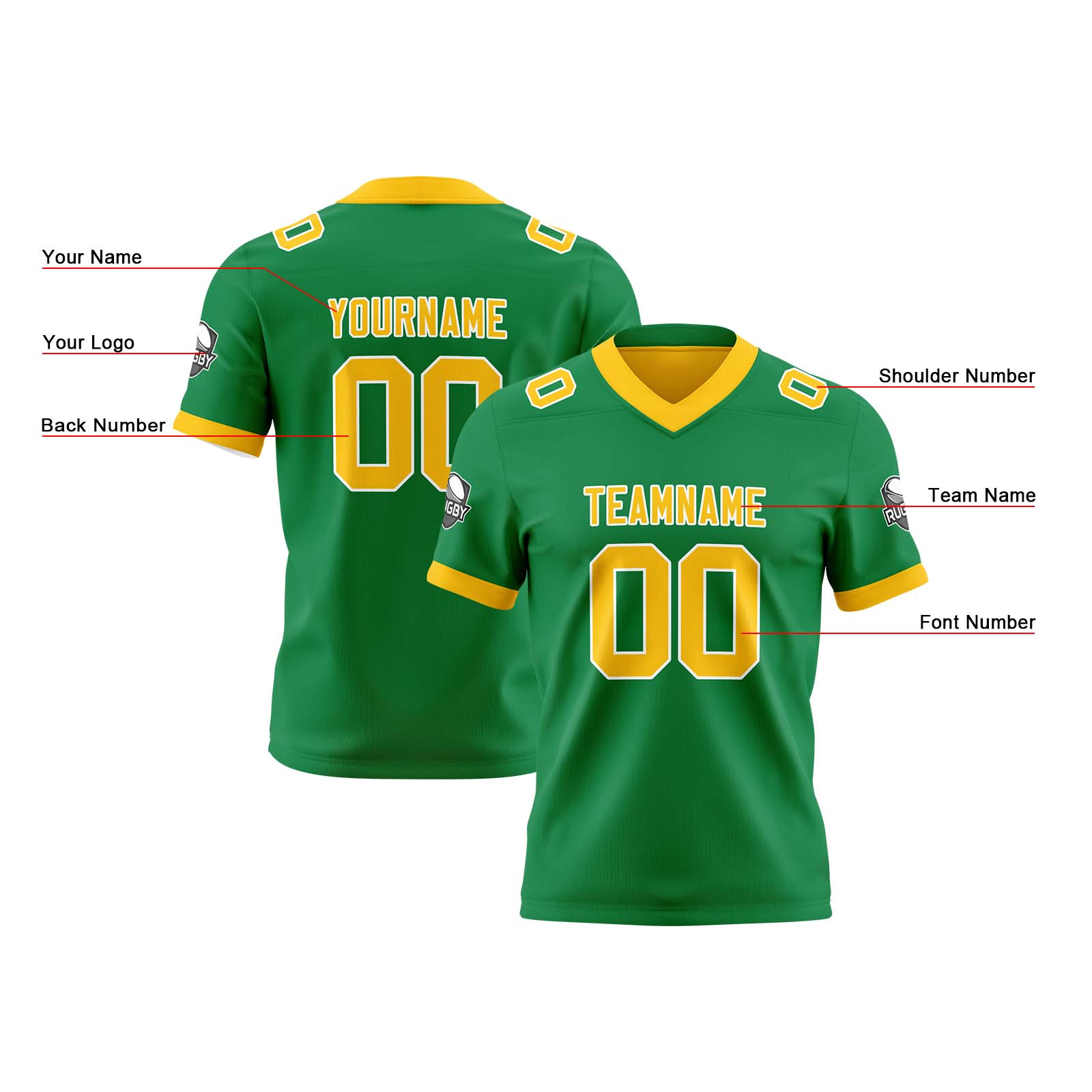 Custom Green Yellow Reversible Football Jersey Personalized Gradient Football Shirts for Men Printed Team Name Number Logo