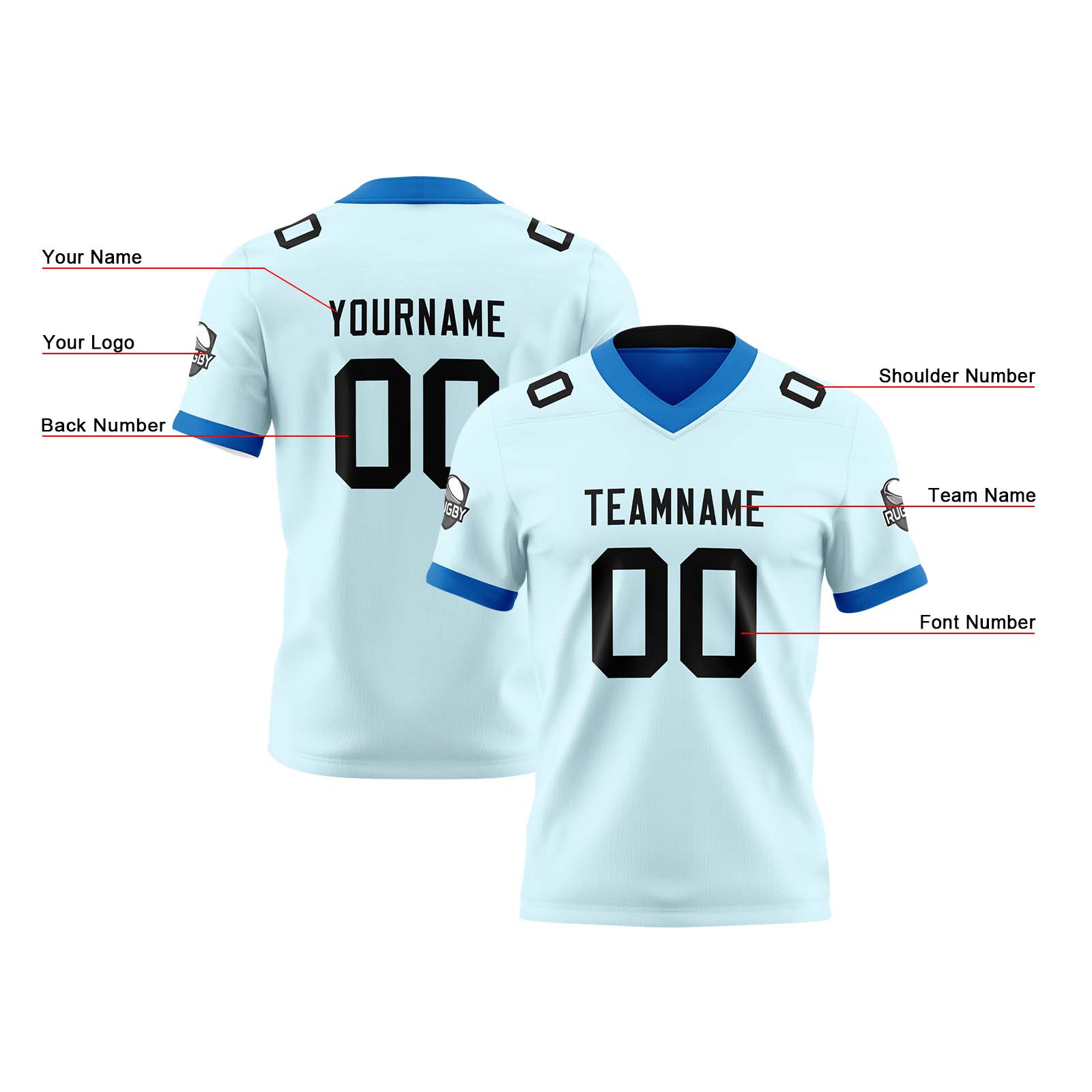 Custom Light Blue Blue Reversible Football Jersey Personalized Gradient Football Shirts for Men Printed Team Name Number Logo