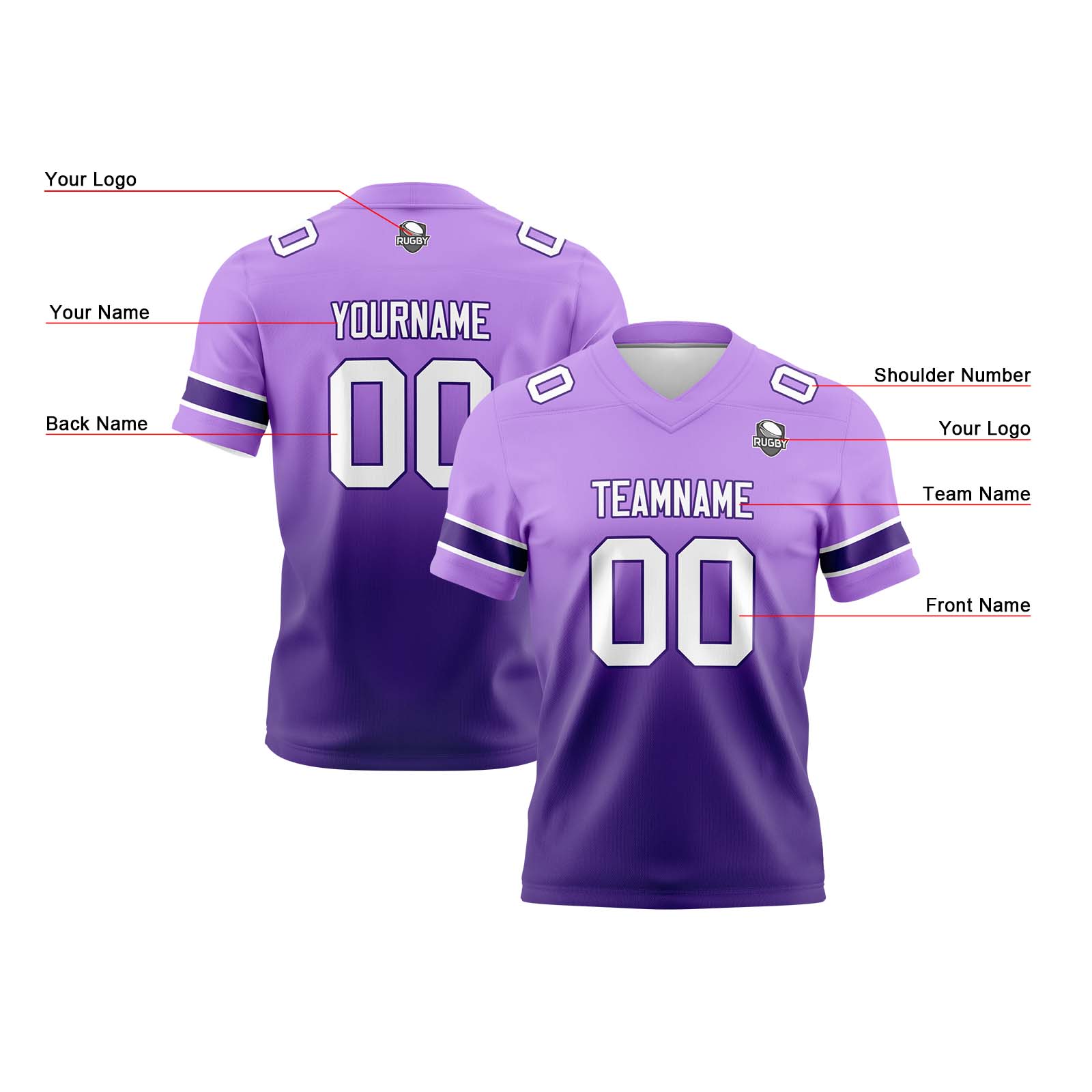 Custom Purple Gradient Football Jerseys Personalized Name Number Logo