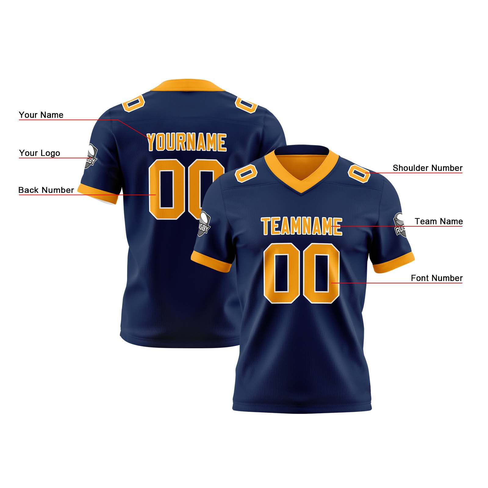 Custom Navy Orange Yellow Reversible Football Jersey Personalized Gradient Football Shirts for Men Printed Team Name Number Logo