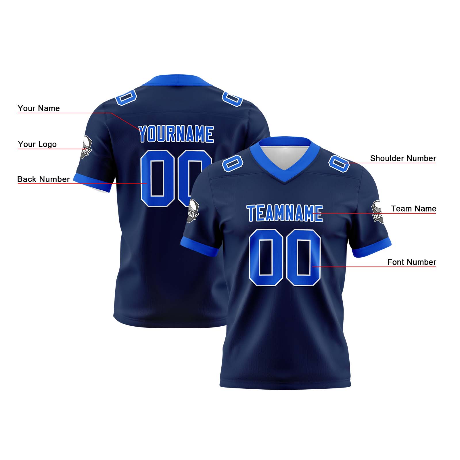 Custom Navy White  Reversible Football Jersey Personalized Gradient Football Shirts for Men Printed Team Name Number Logo