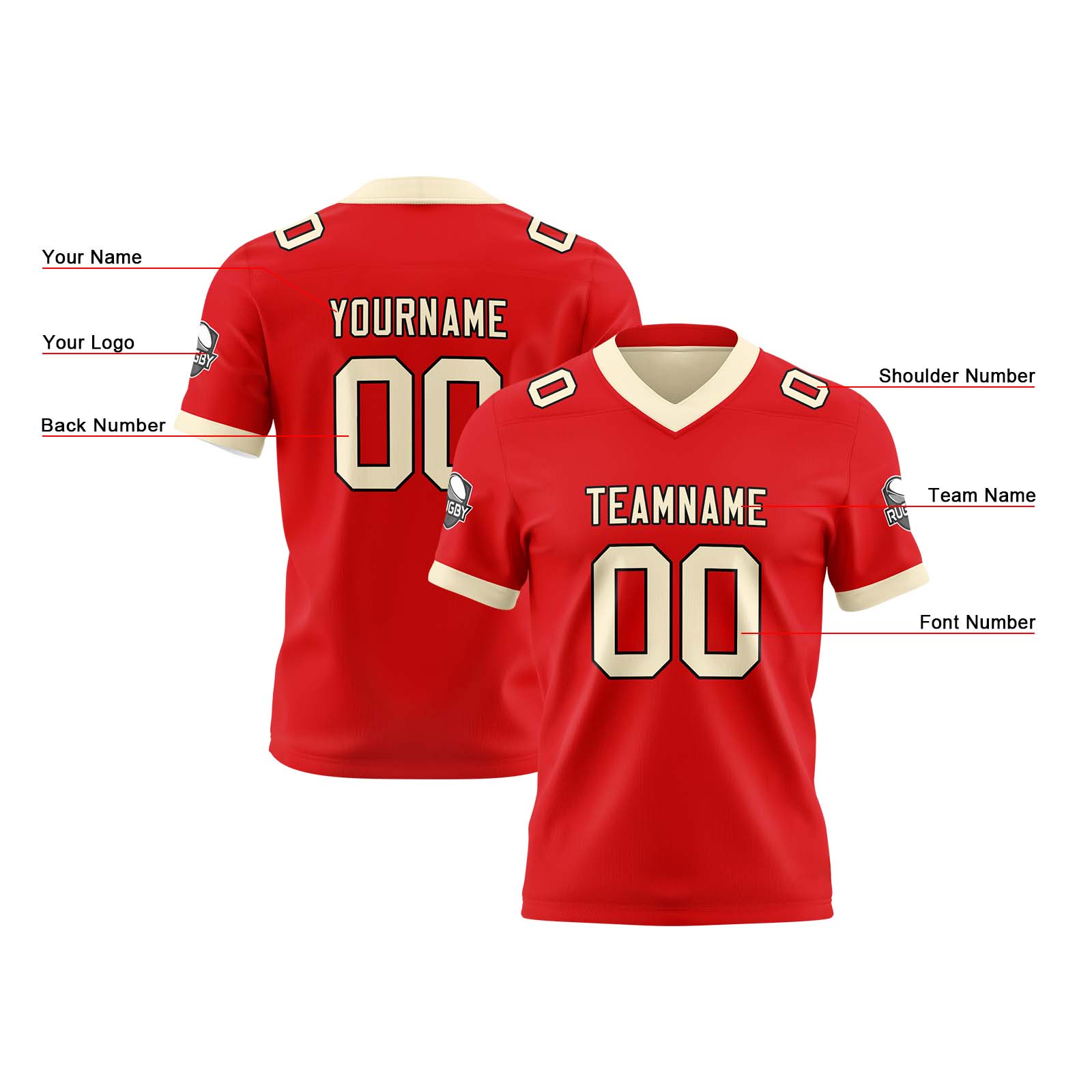 Custom Red Cream Reversible Football Jersey Personalized Gradient Football Shirts for Men Printed Team Name Number Logo