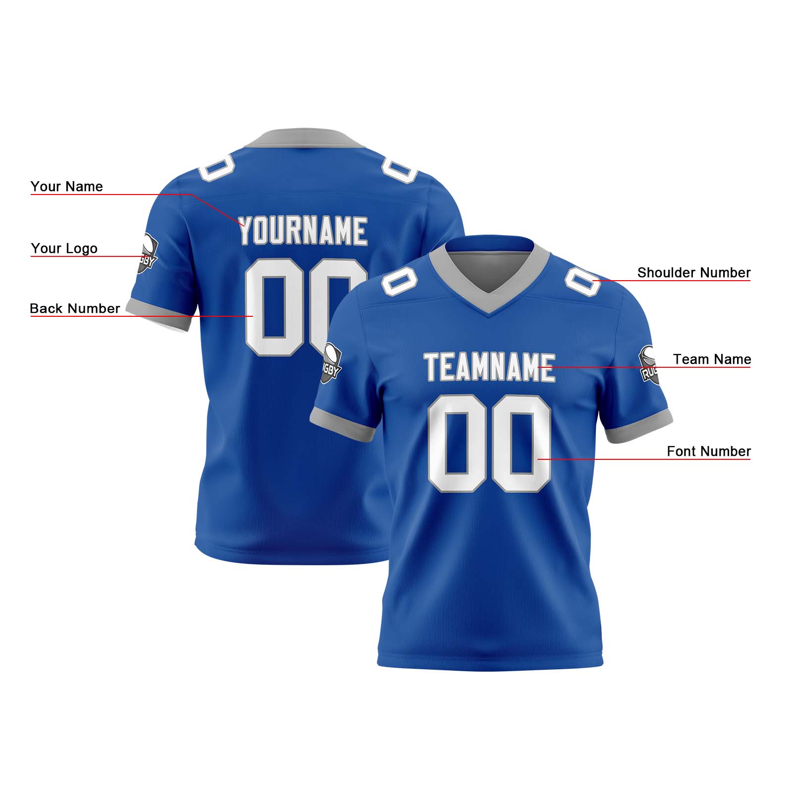 Custom Royal Grey Reversible Football Jersey Personalized Gradient Football Shirts for Men Printed Team Name Number Logo