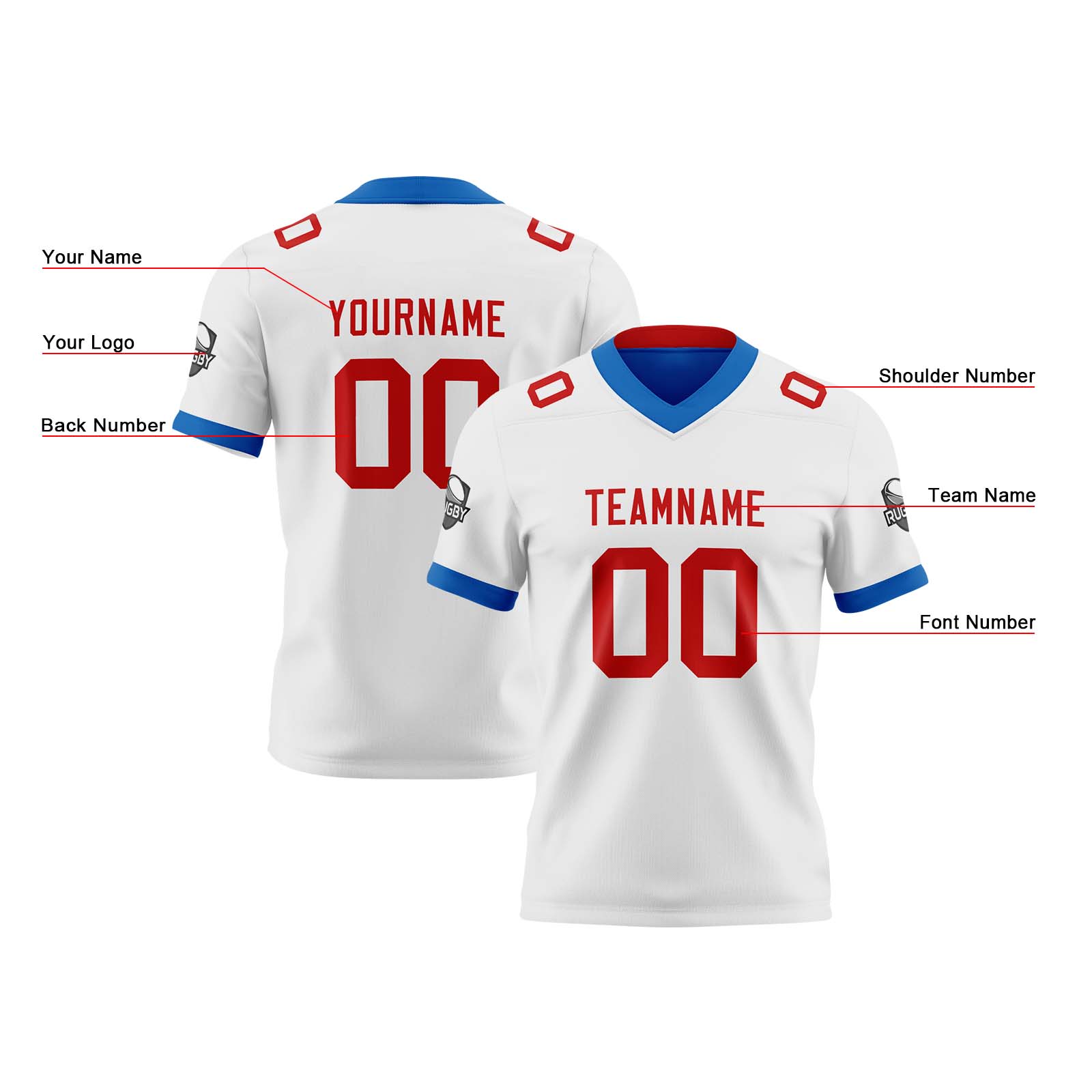 Custom White Blue Red Reversible Football Jersey Personalized Gradient Football Shirts for Men Printed Team Name Number Logo